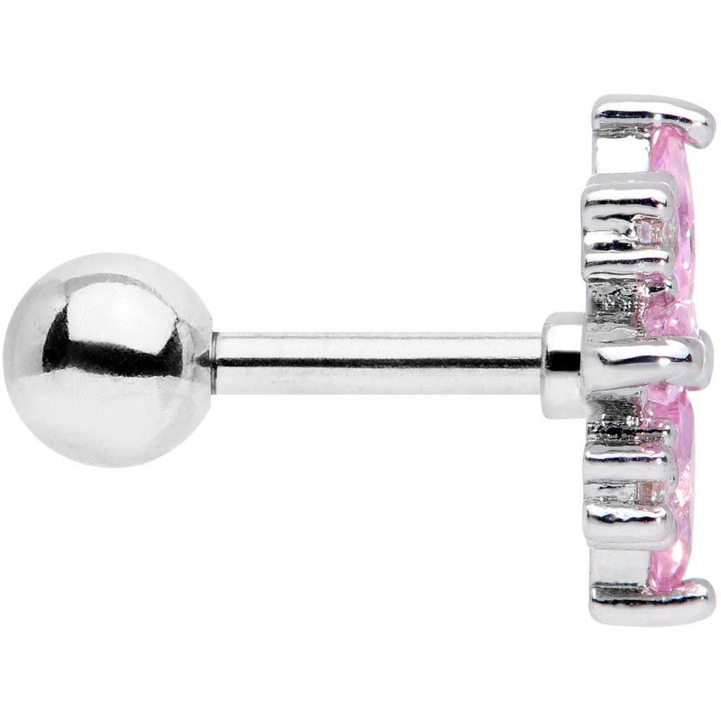 16G 1/4 Clear Pink CZ Gem Star Burst Cartilage Tragus