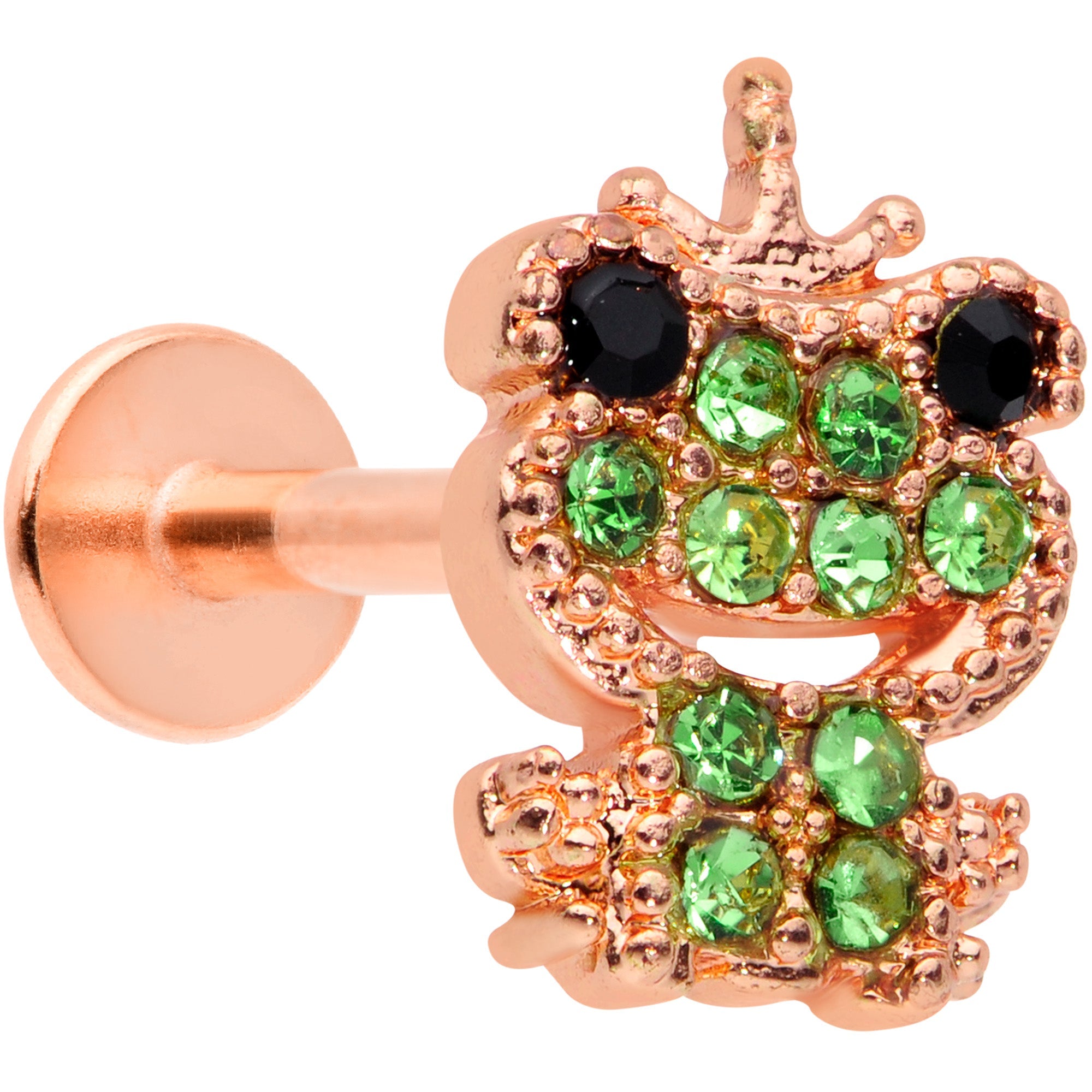 16G 5/16 Green Gem Rose Gold Tone Royal Frog Labret Monroe Tragus