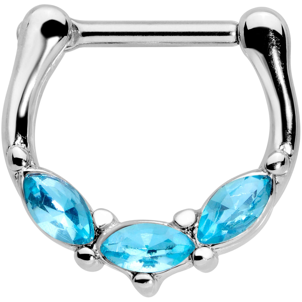 16G 5/16 Aqua Gem Oval Trio Cartilage Clicker