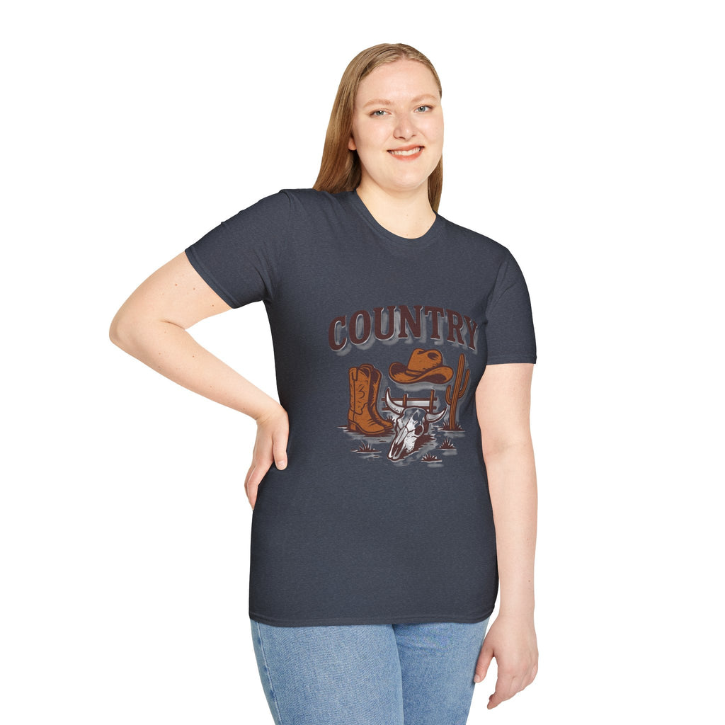 Country Western Skull Cowboy Boots T-Shirt | Cactus Ranch Rodeo