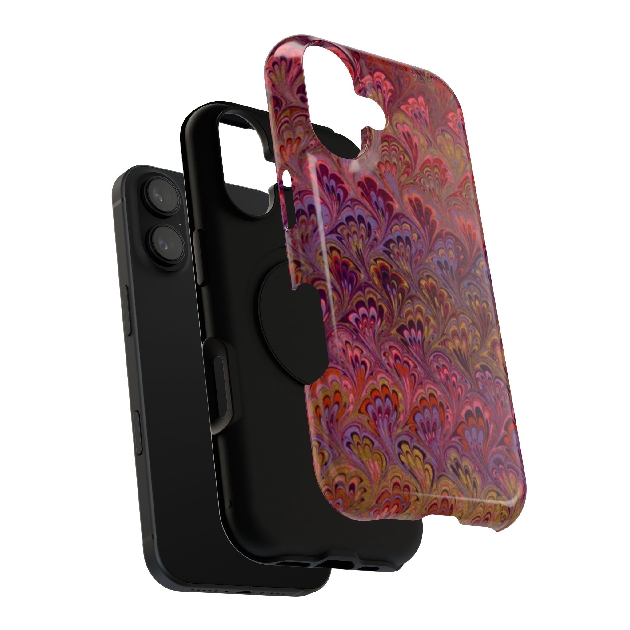 Red, Burgundy, Lavender Italian Peacock Feather Design Phone Case