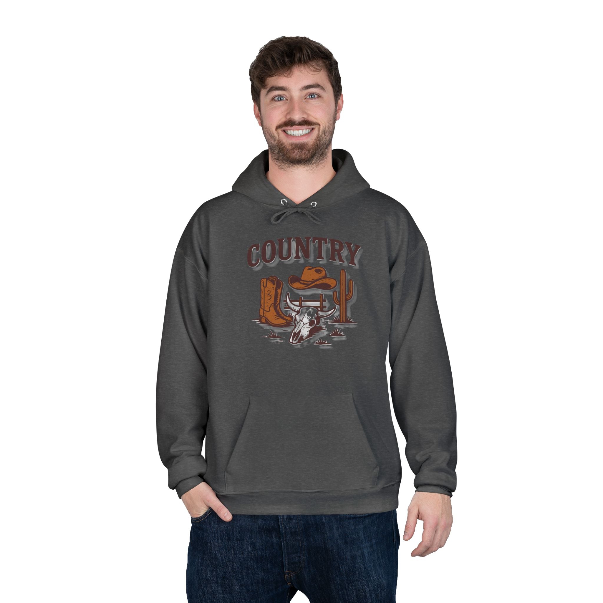 Country Western Hoodie — Cowboy Boots, Hat & Cactus Pullover