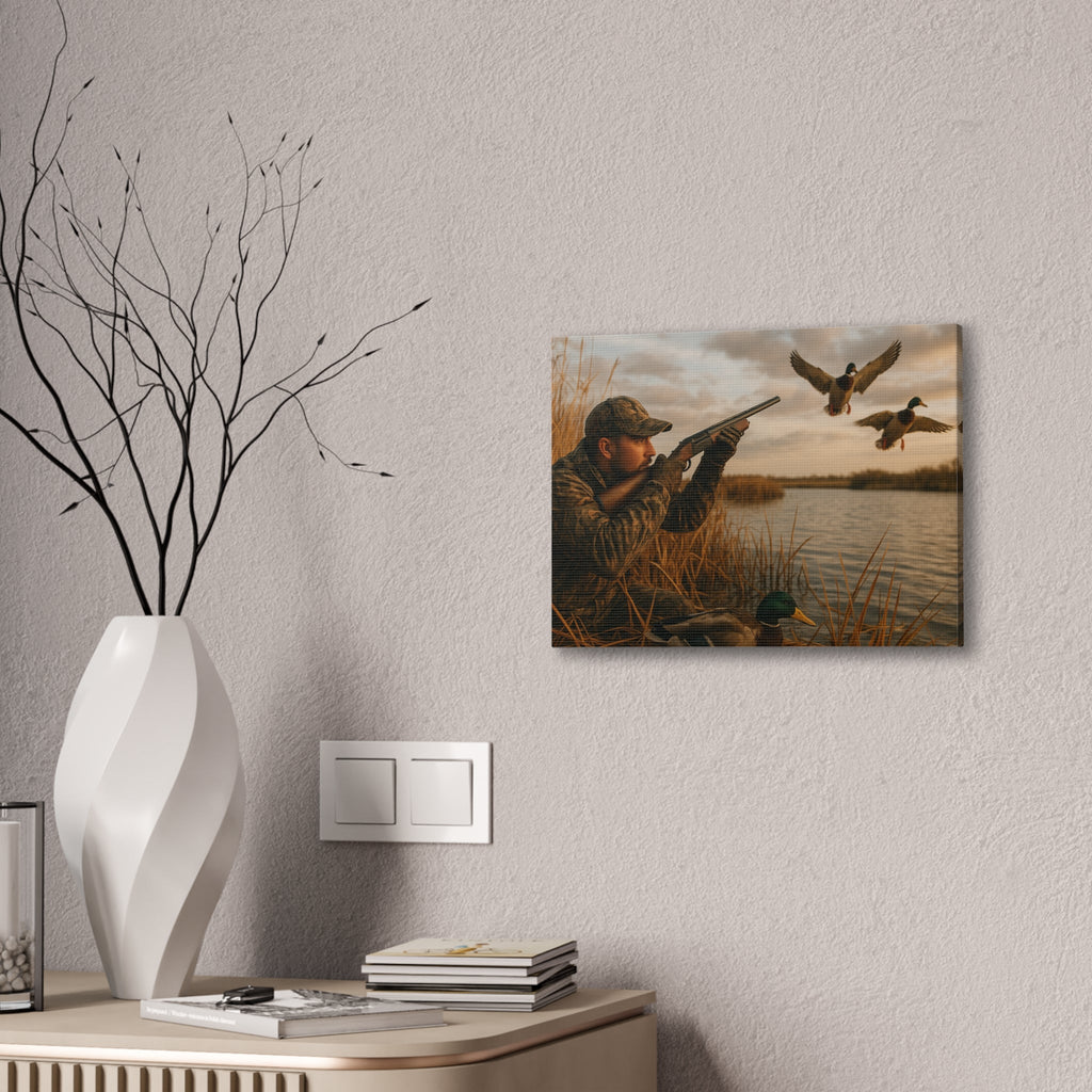 Duck Hunting Canvas Print — Waterfowl Blind Scene Stretched Wall Art