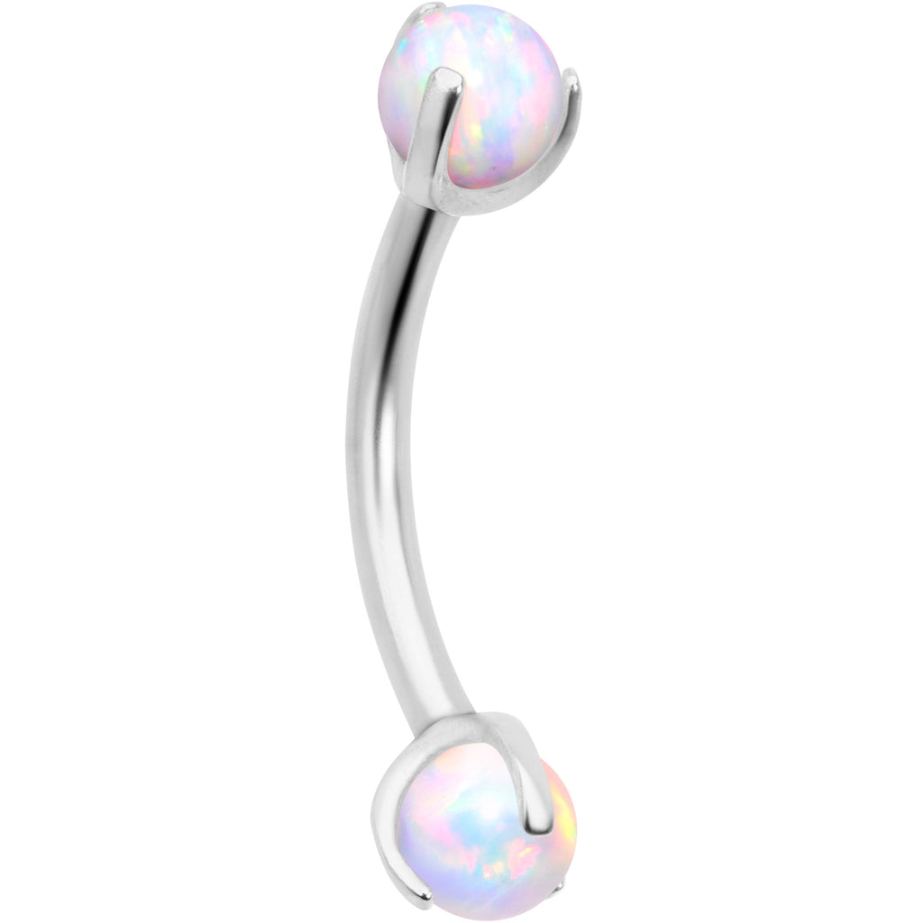 16G 5/16 White Synthetic Opal Internally Threaded Eyebrow Ring