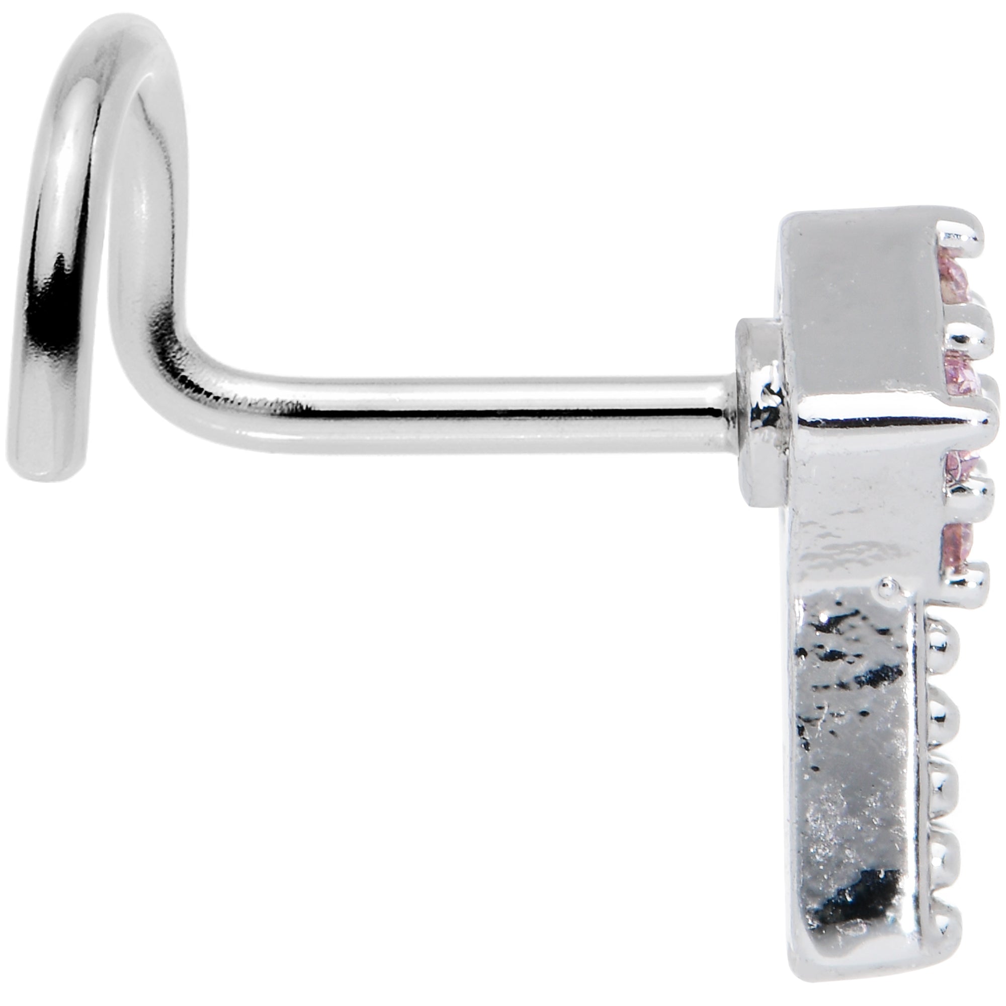 20G 7mm Pink Gem Open Key Left Nose Screw