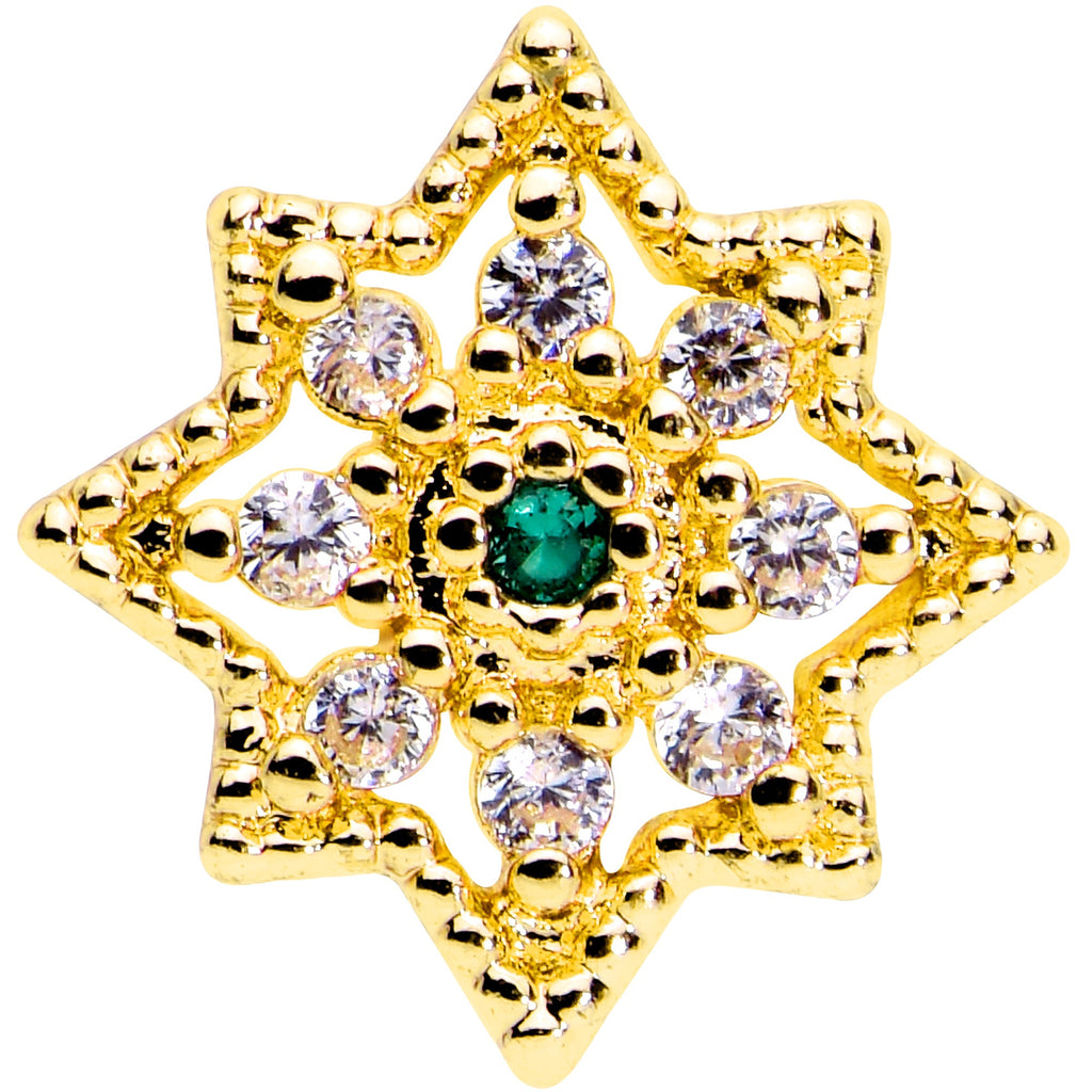 16G 1/4 Green Gem Gold Tone Evening Star Labret Monroe Tragus