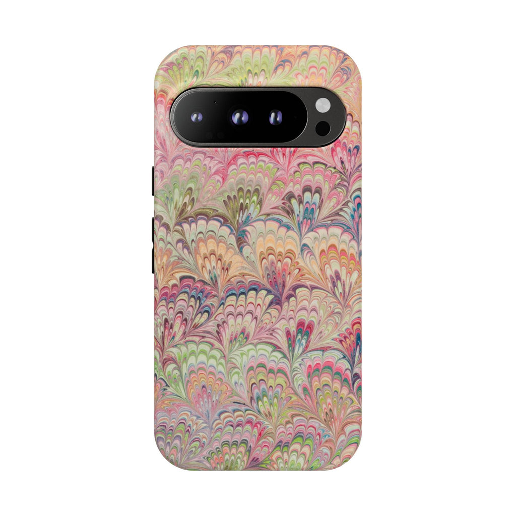 Pastel Pink + Green Feather Marbled Phone Case - Dual Layer Phone Cover