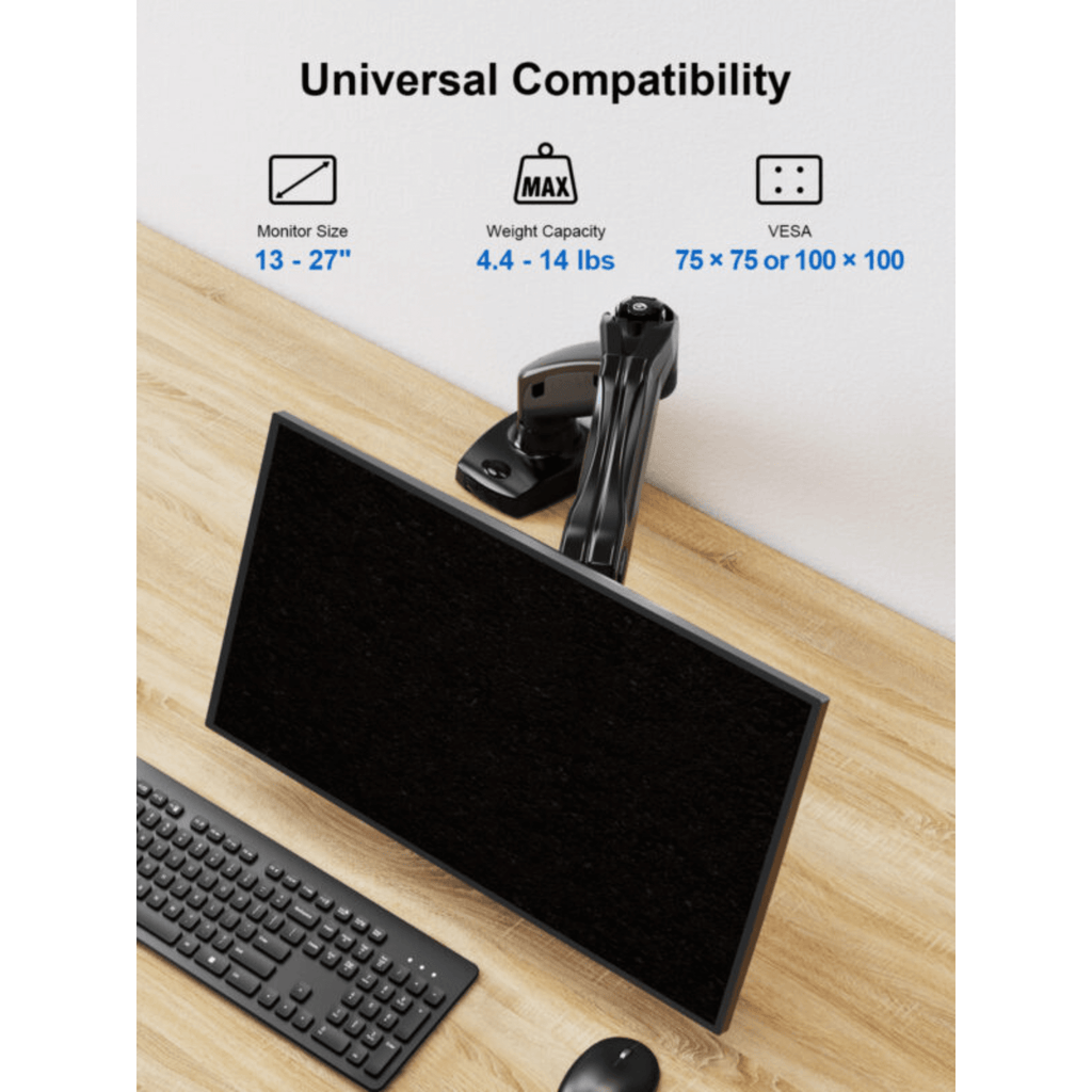 ErgoAV Gas Spring Desk Mount for Single Monitors 13" to 27"