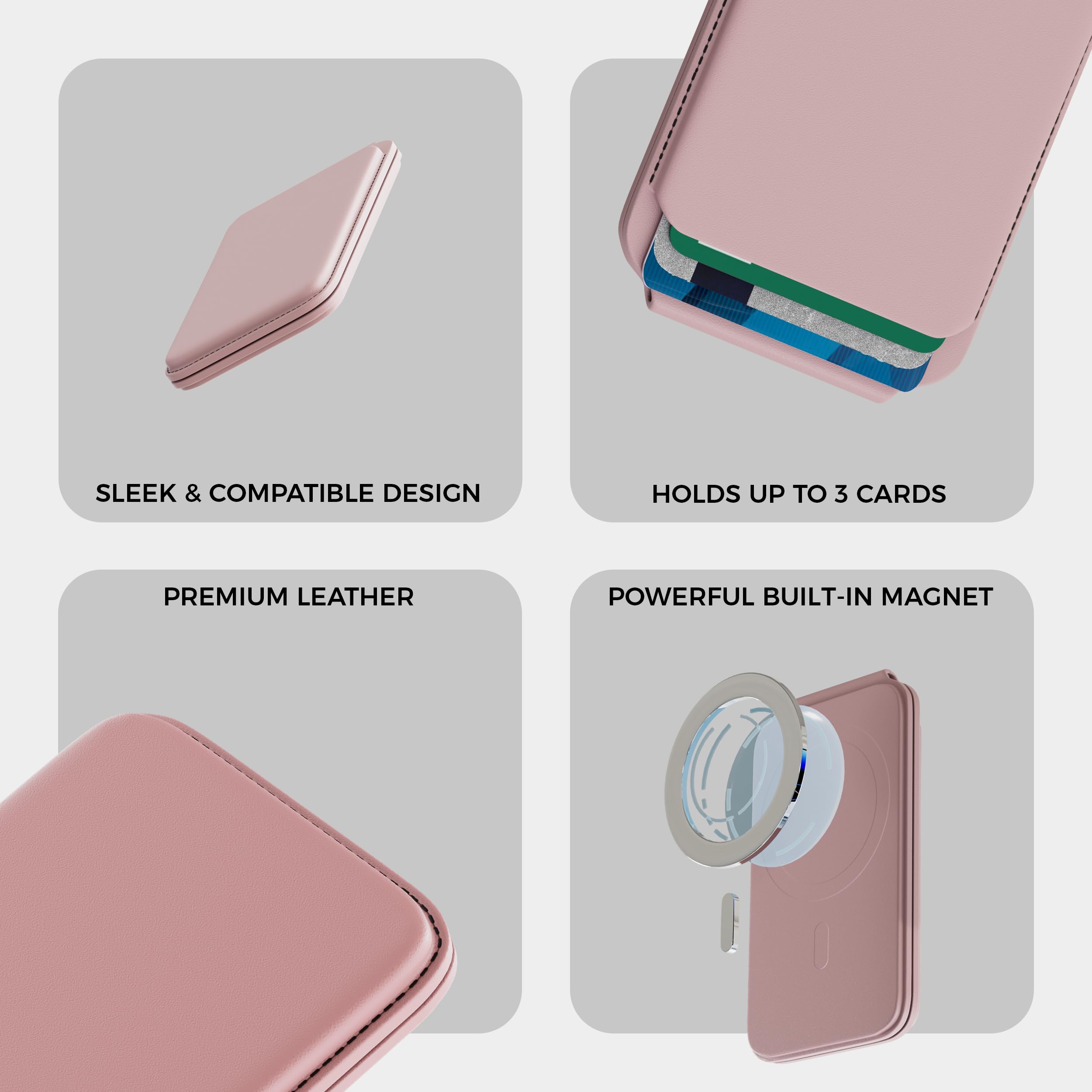 MagSafe Wallet & Stand — Slim Vegan Leather Card Holder with N52 Magnets for iPhone 17/16/15/14/13/12