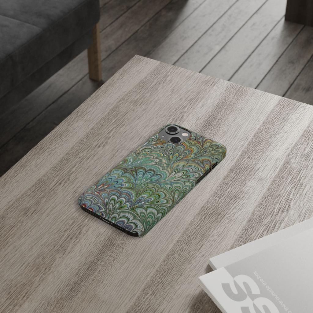 Deep Green Peacock Italian Marbled Design, Italy Feather Phone Case