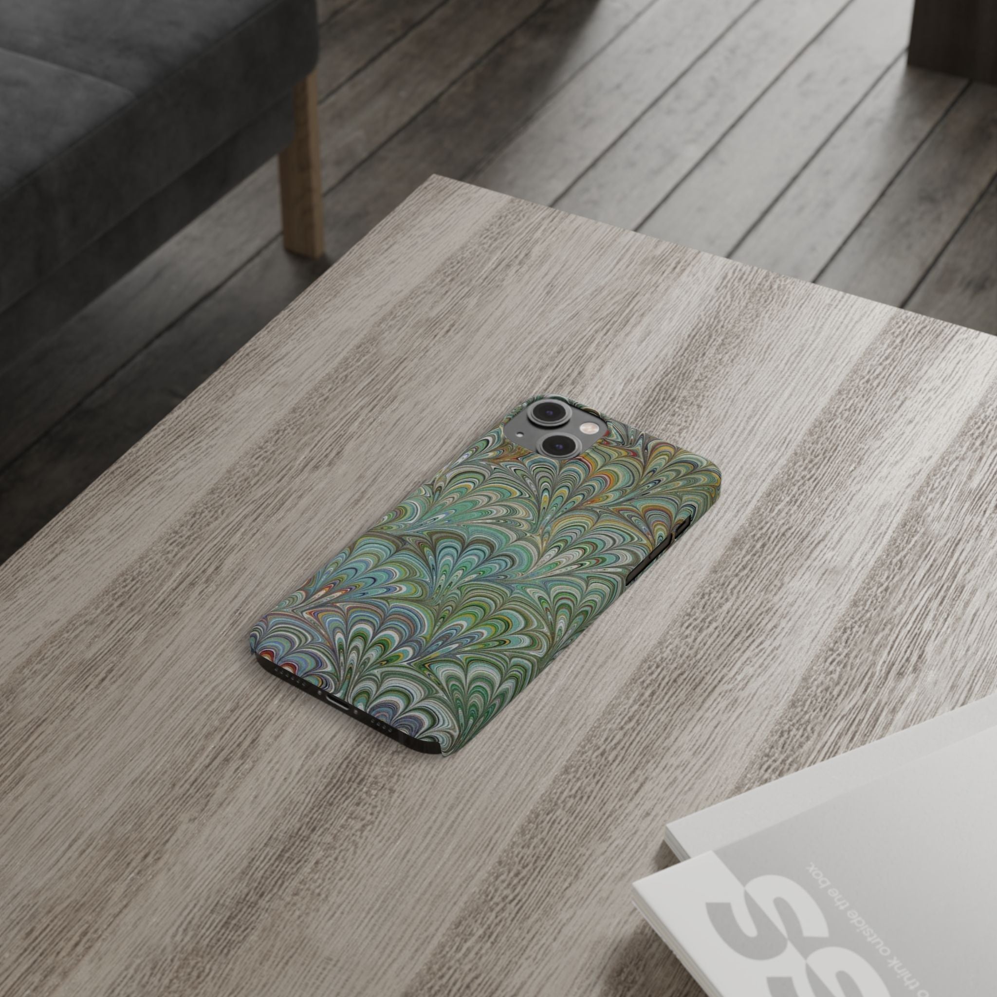 Deep Green Peacock Italian Marbled Design, Italy Feather Phone Case