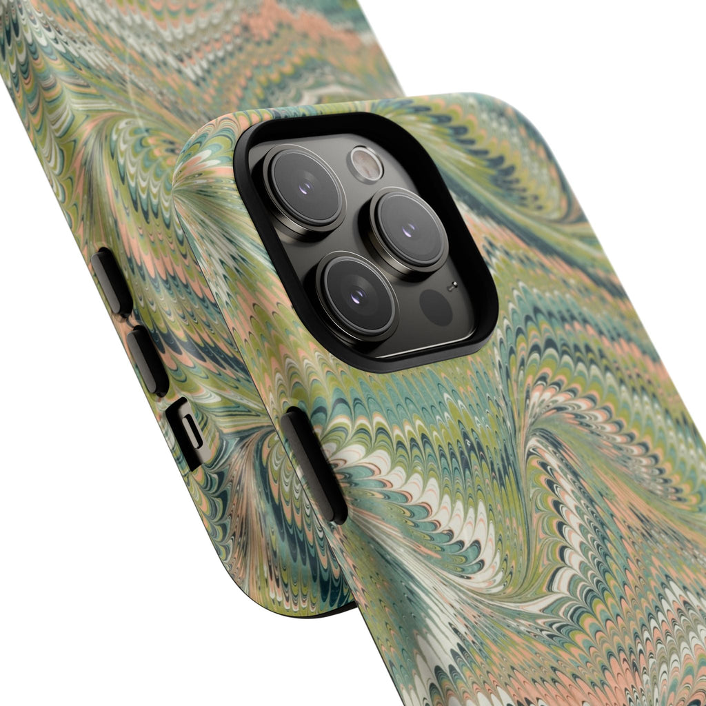 Florentine Marble iPhone Case | Inspired by Florence | Italian Marbled Paper Technique | Artisanal Green Swirl | Dual-Layer Protective Case | Matte or Glossy