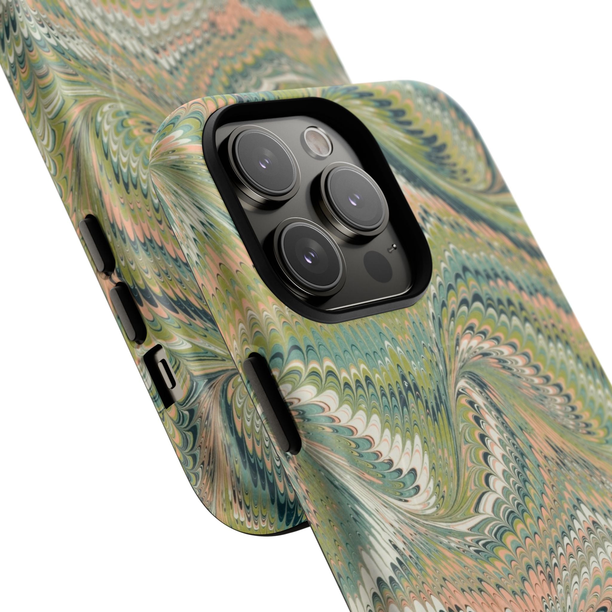 Florentine Marble iPhone Case | Inspired by Florence | Italian Marbled Paper Technique | Artisanal Green Swirl | Dual-Layer Protective Case | Matte or Glossy