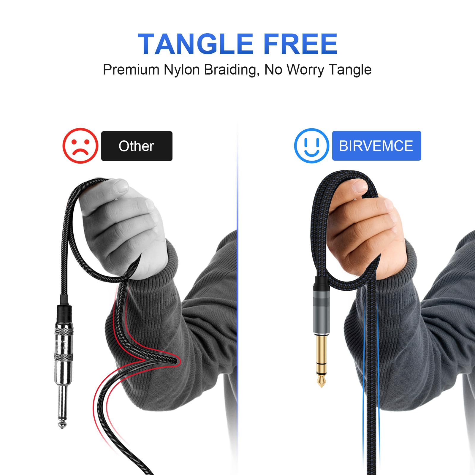 1/4" TRS Stereo Cable 2 Pack 10FT — Balanced Noise-Free Audio Cable for Guitar, Mixer & Studio Monitor