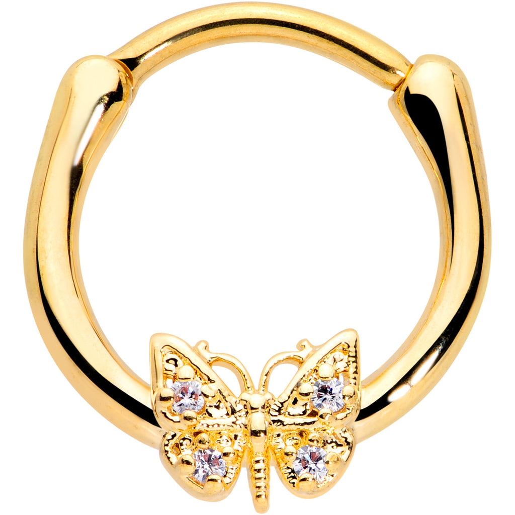 16G 3/8 Clear Gem Gold Tone Butterfly Cartilage Clicker