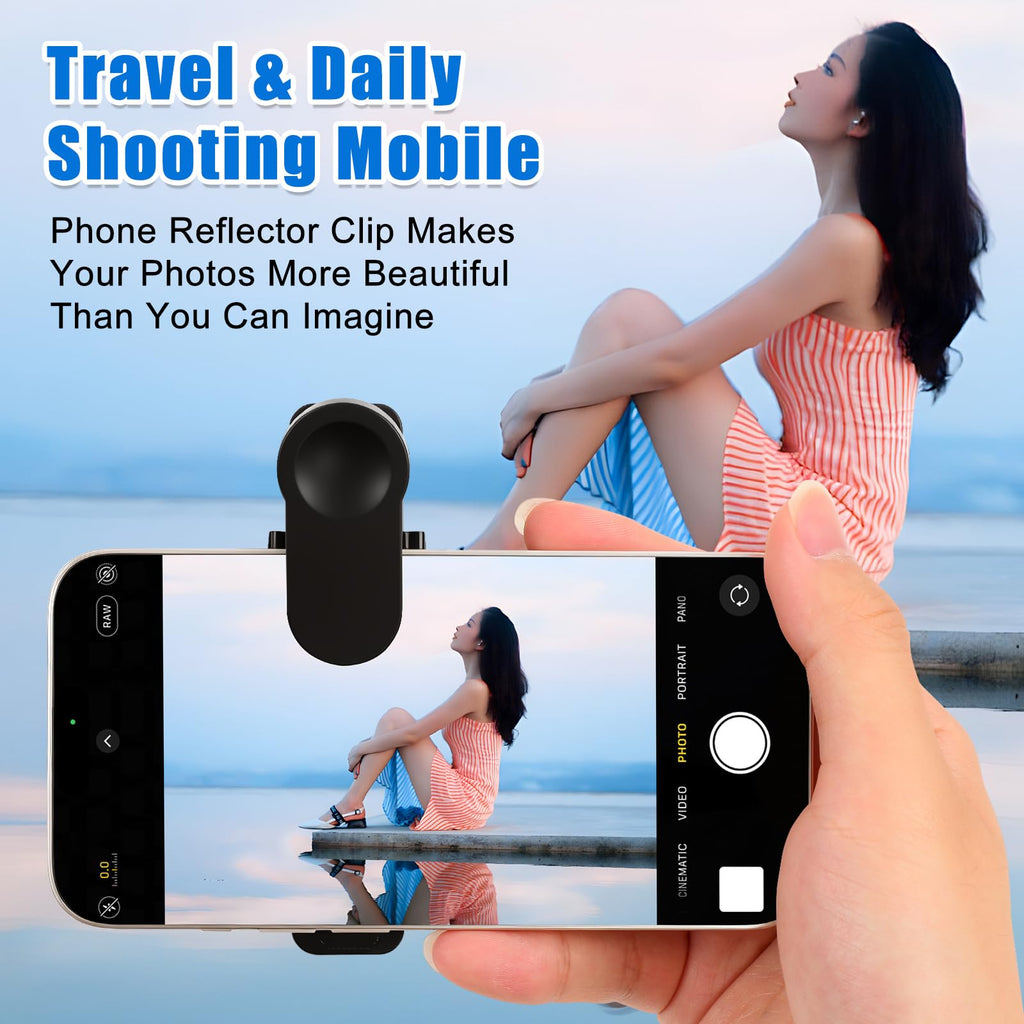 Phone Camera Mirror Reflection Clip — Clip-On Selfie Mirror for Back Camera, Scratch-Resistant Optical Glass, Instant Reflection Photography Accessory for All Smartphones, White