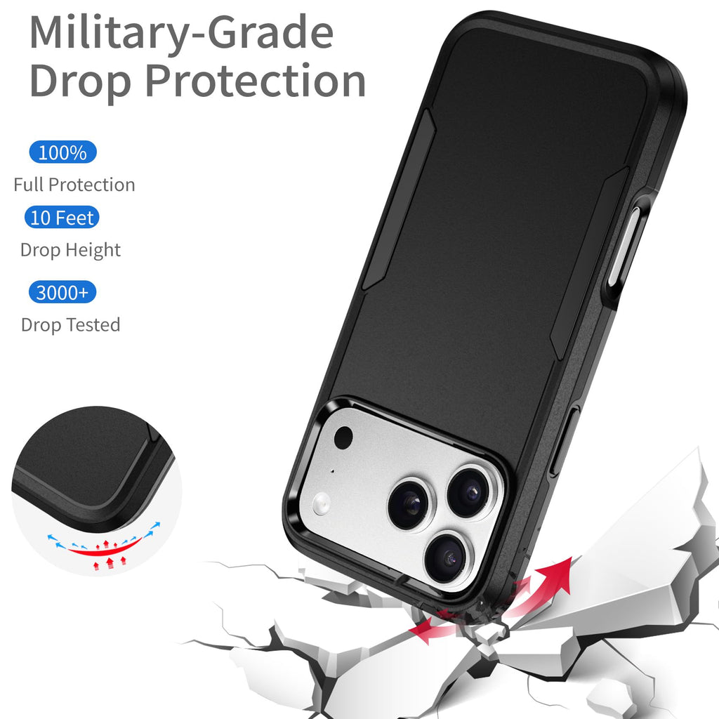 Designed for iPhone 17 Pro Case Black — Dual Layer Heavy Duty Shockproof Cover with Military Grade Drop Protection
