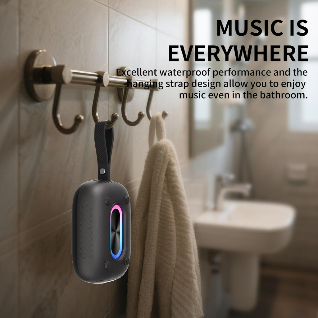 IPX7 Waterproof Bluetooth 5.3 Speaker — Portable HD Sound for Shower, Pool, Beach & Kayaking, Black