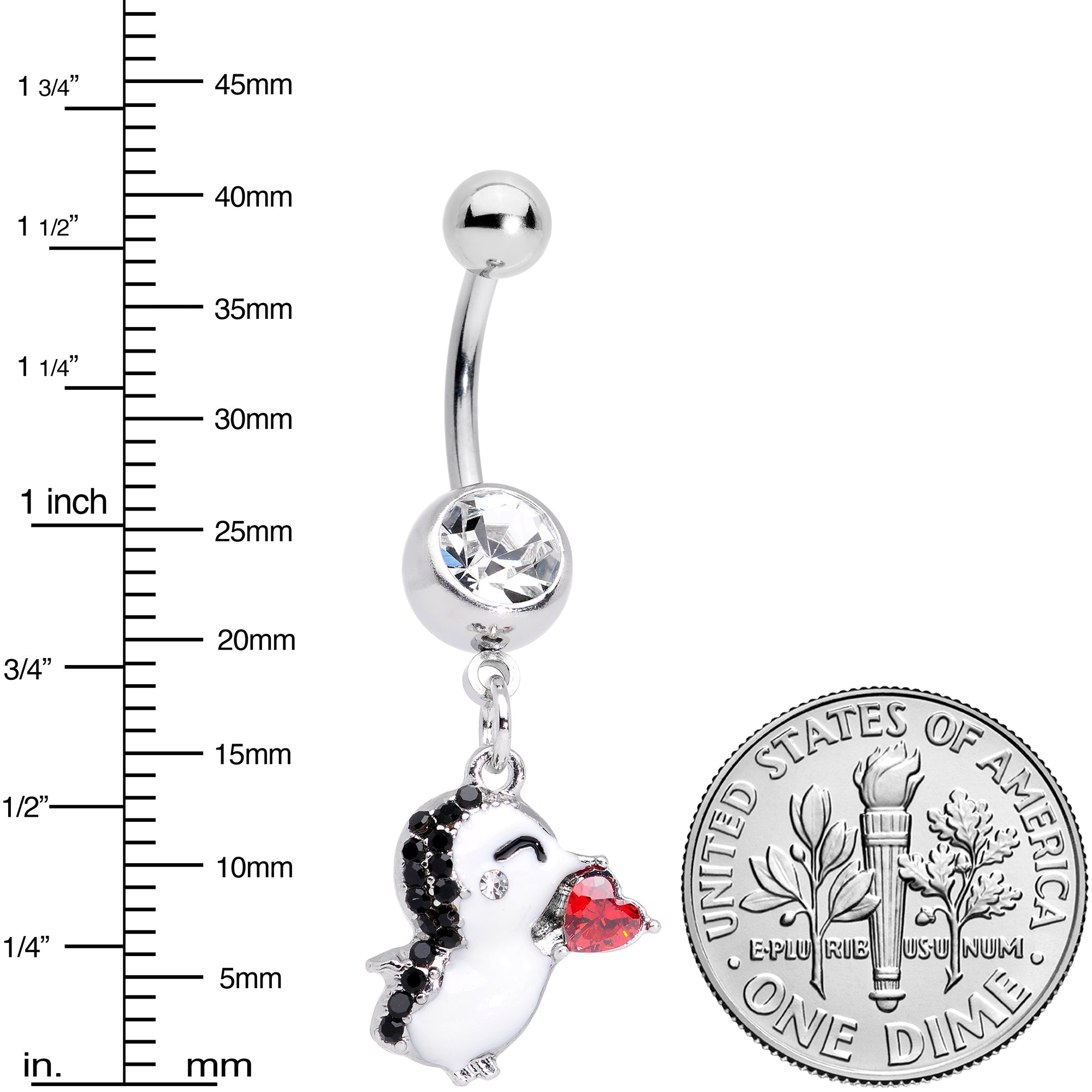 Clear Red Gem Penguin Heart Valentines Day Dangle Belly Ring