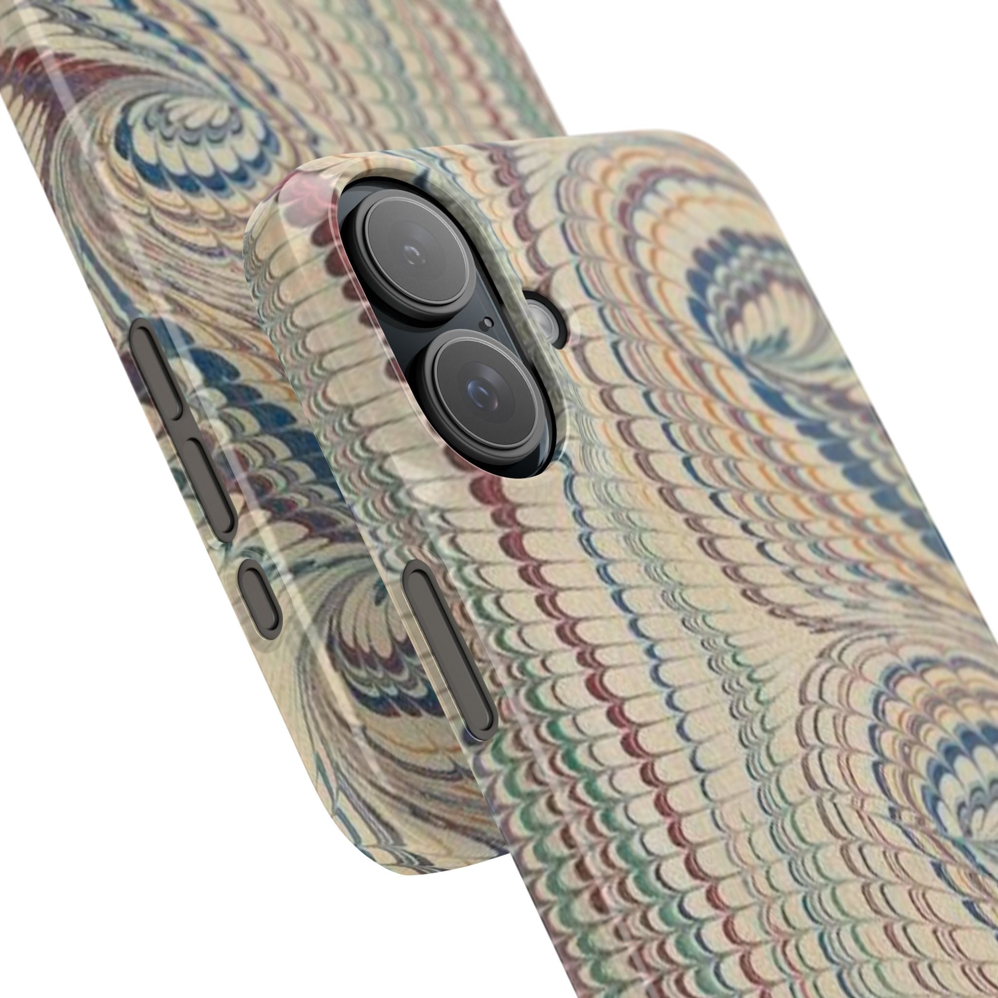 Italian Vintage Marbled Paper Design on iPhone Cases, Artistic Protection for Your Device in Elegant Beige, Blue, Burgundy