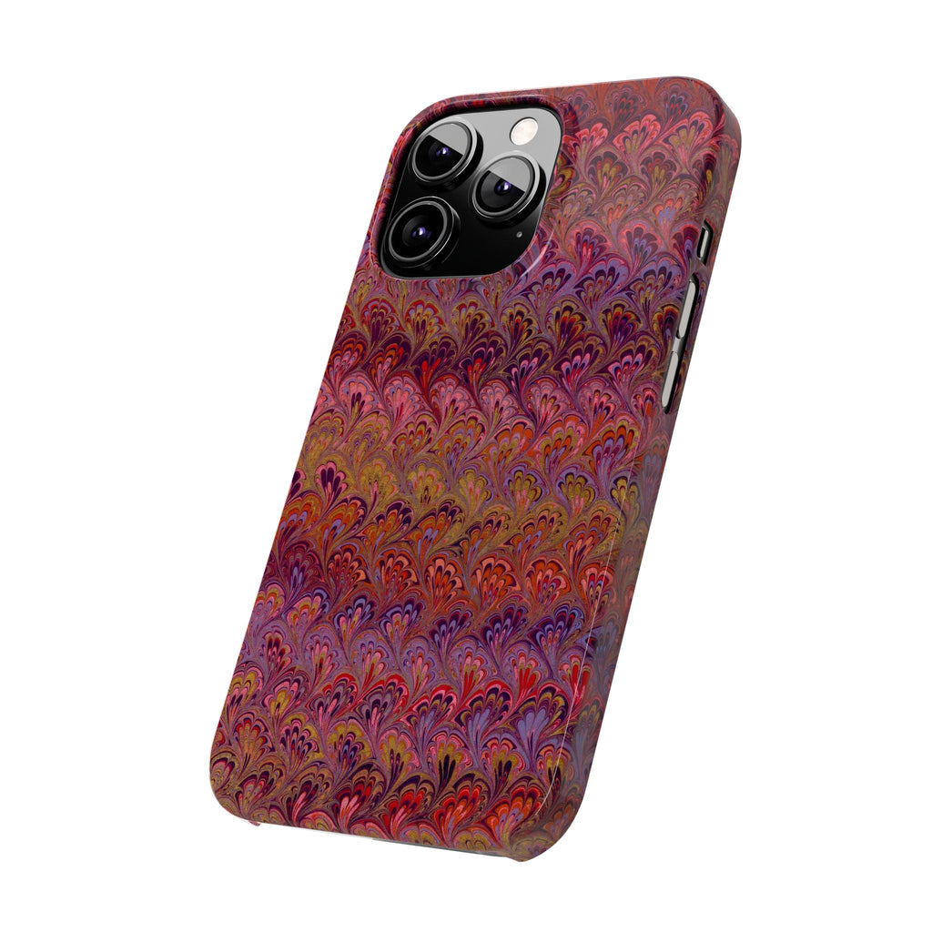 Reds, Lavenders, Marbled VIntage Design, Italian Feather Phone Case, Slim Phone Cases, IPHONE16 and all sizes