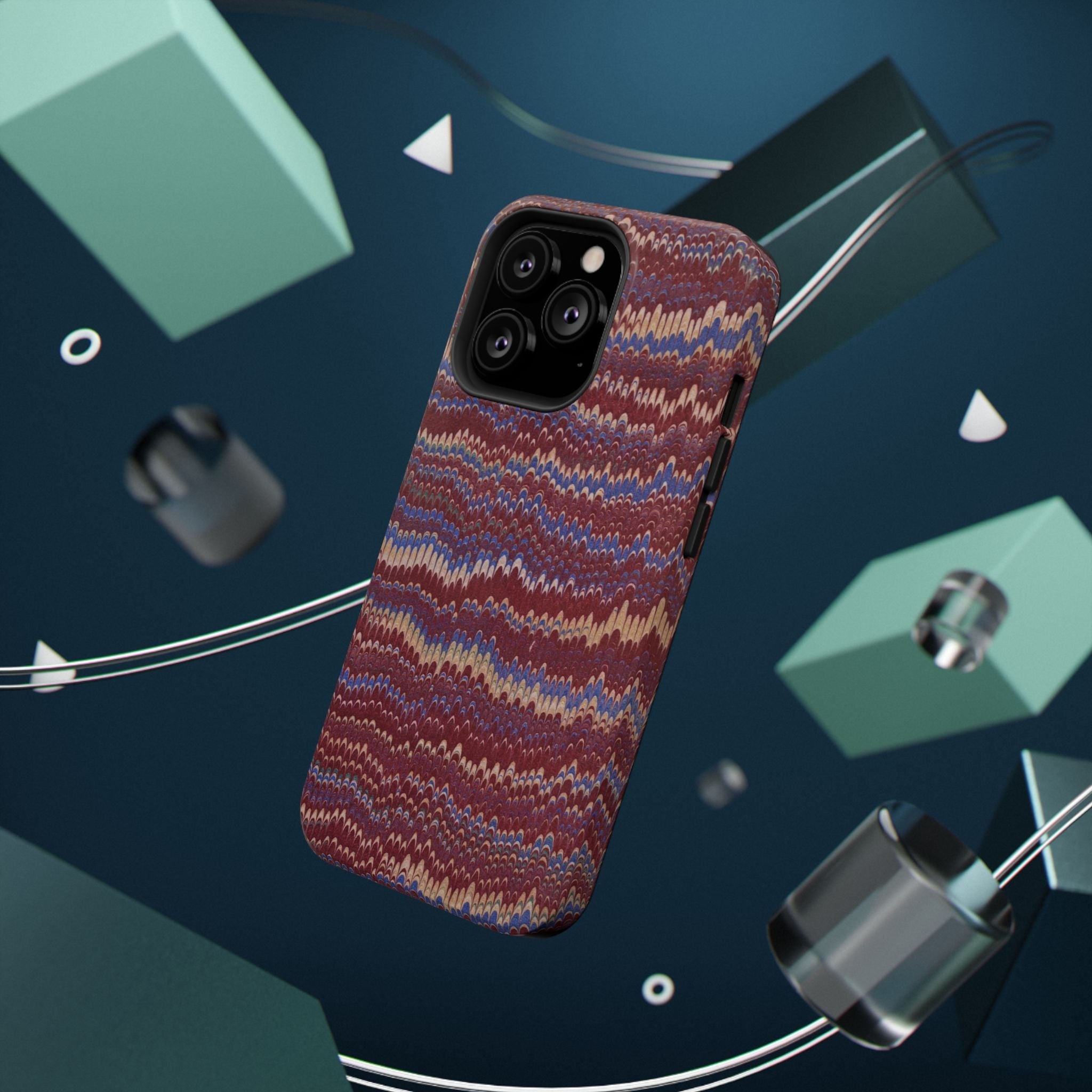 Burgundy and Blue Hues Italian Vintage Marble Design Phone Case for Apple + Samsung