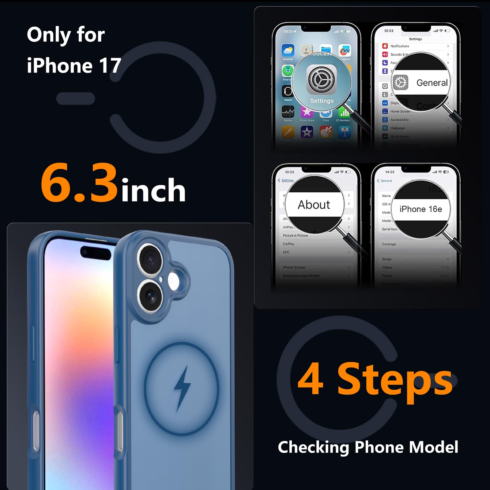 iPhone 17 Case Blue — Military Grade Shockproof, 360° Full-Body Protection, Scratch-Resistant Anti-Smudge Cover, MagSafe & Wireless Charging Compatible