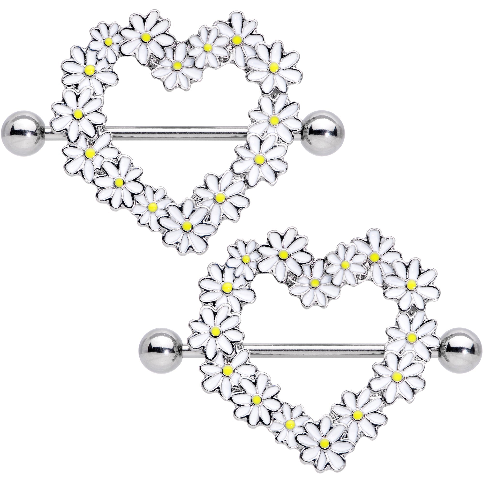 14G 13/16 Daisy Flower Heart Valentines Nipple Shield Set