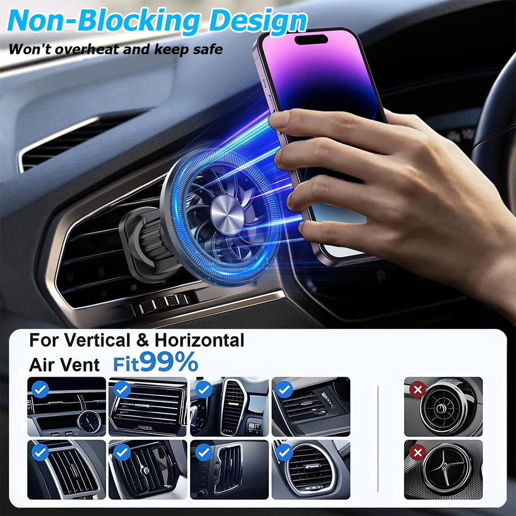 360° Magnetic Car Mount Phone Holder — Hands-Free Air Vent Clip with Iron-Grip Magnet, No-Wobble Secure Fit for All Phones, SUVs, Sedans & Trucks — Black/White