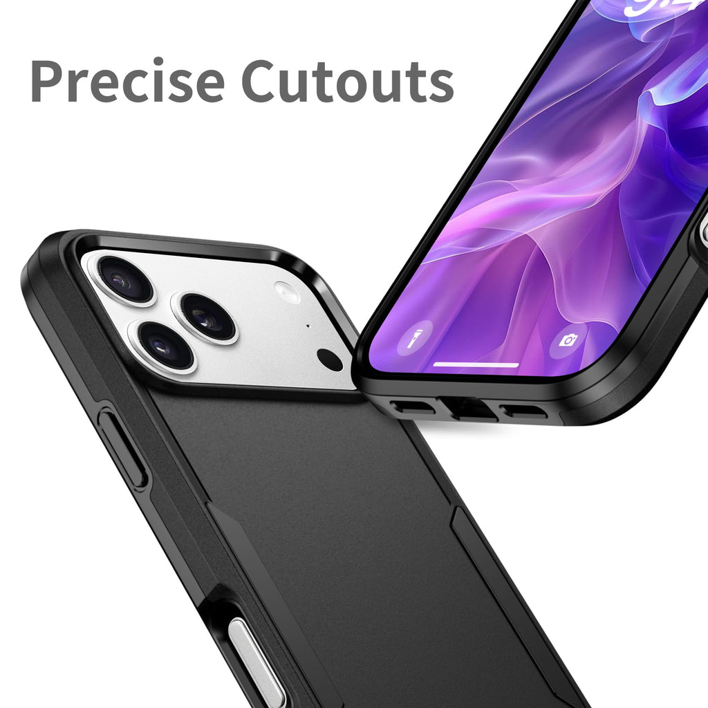 Designed for iPhone 17 Pro Case Black — Dual Layer Heavy Duty Shockproof Cover with Military Grade Drop Protection