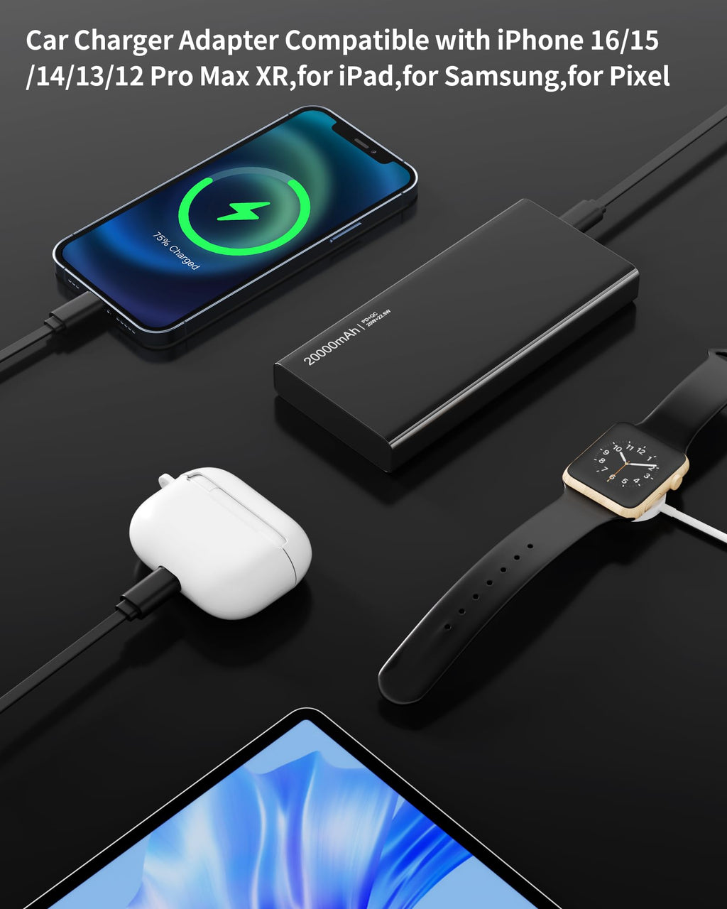 4-in-1 Retractable Car Charger — Fast Charging USB-C & USB-A for iPhone 16/15/14, Samsung Galaxy & Pixel