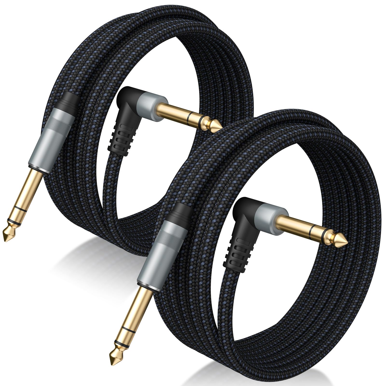 1/4" TRS Stereo Cable 2 Pack 10FT — Balanced Noise-Free Audio Cable for Guitar, Mixer & Studio Monitor