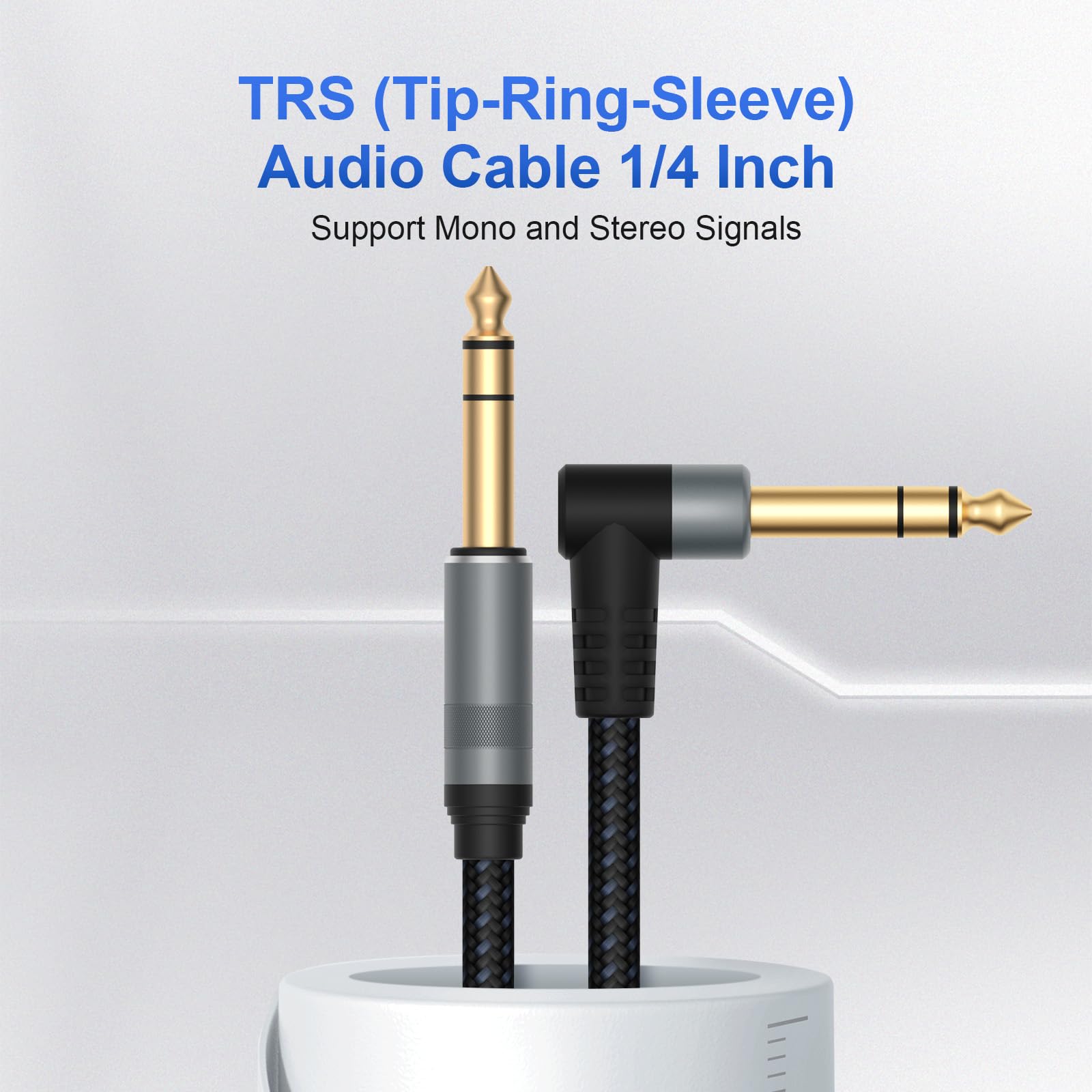 1/4" TRS Stereo Cable 2 Pack 10FT — Balanced Noise-Free Audio Cable for Guitar, Mixer & Studio Monitor