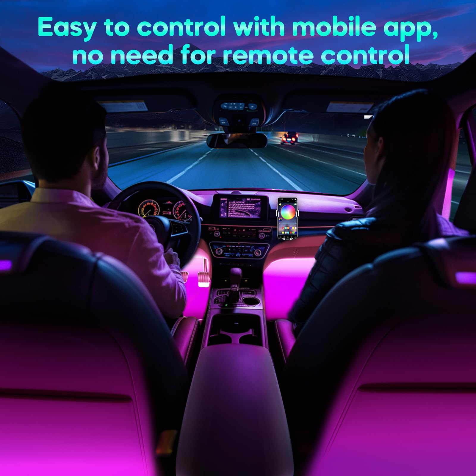 Car Interior LED Lights — Music Sync App Control Color Changing USB Strip Lights for Car & Truck