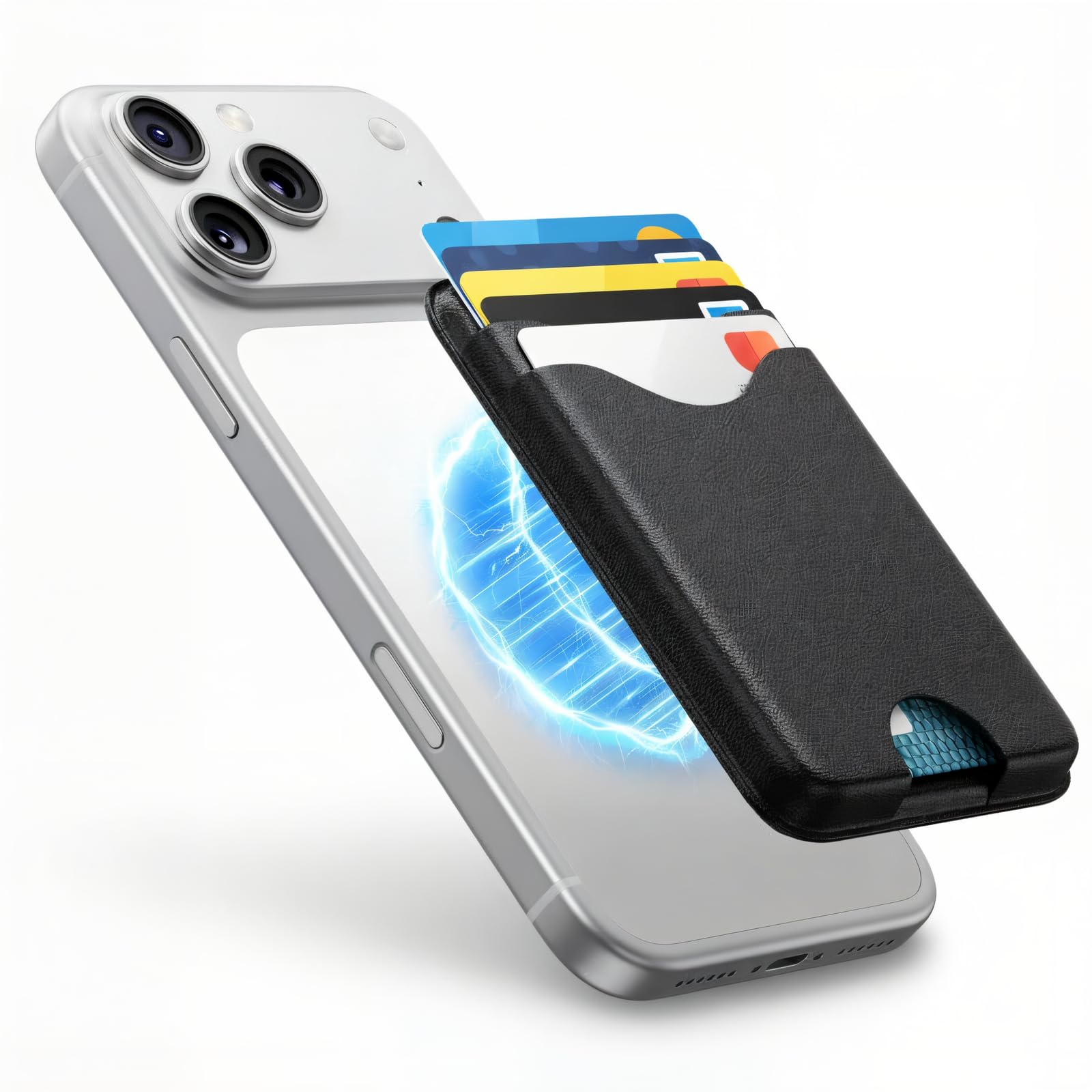 MagSafe Wallet Slim 3-Card — RFID Blocking Vegan Leather with Card Ejection for iPhone 17/16/15/14/13/12, Black