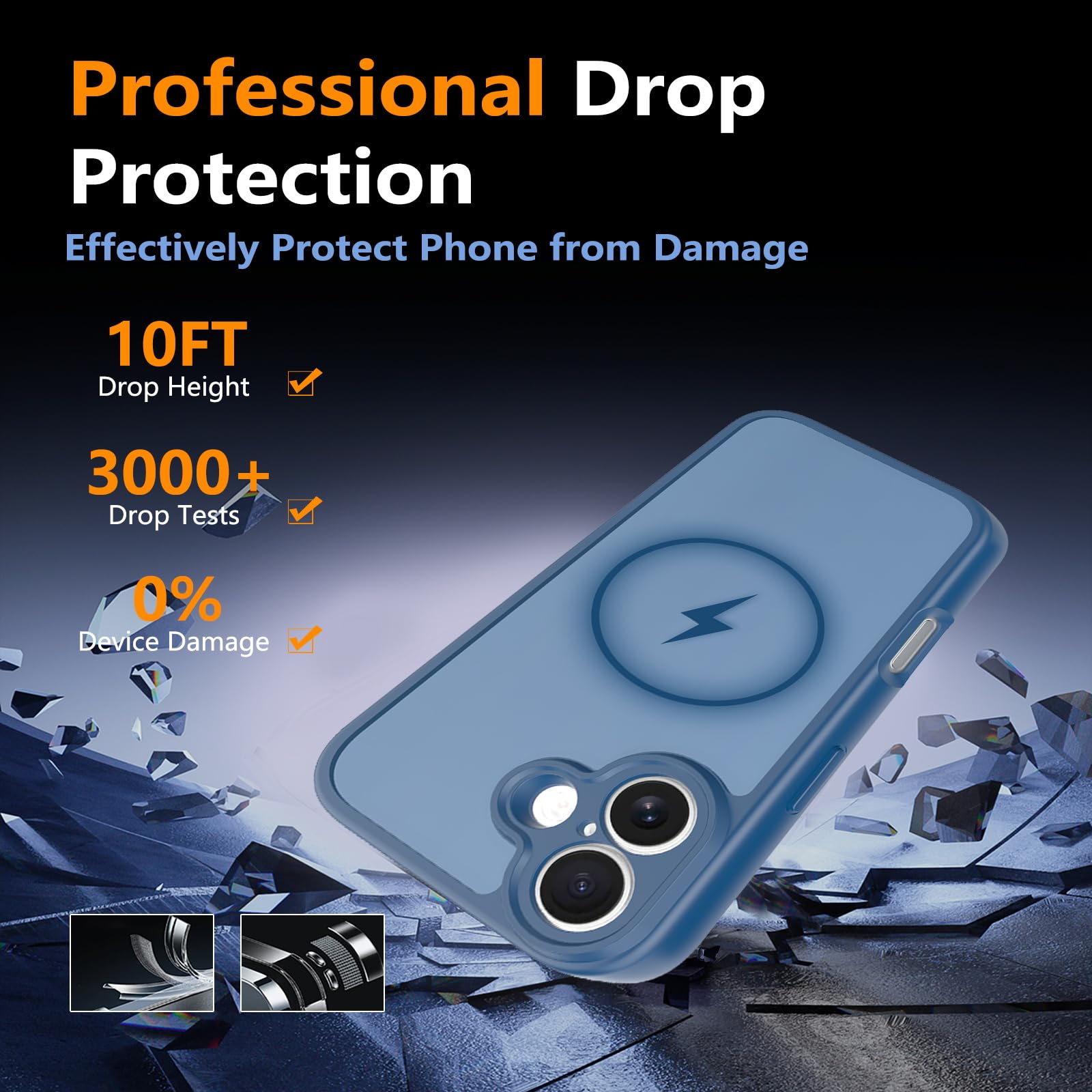 iPhone 17 Case Blue — Military Grade Shockproof, 360° Full-Body Protection, Scratch-Resistant Anti-Smudge Cover, MagSafe & Wireless Charging Compatible