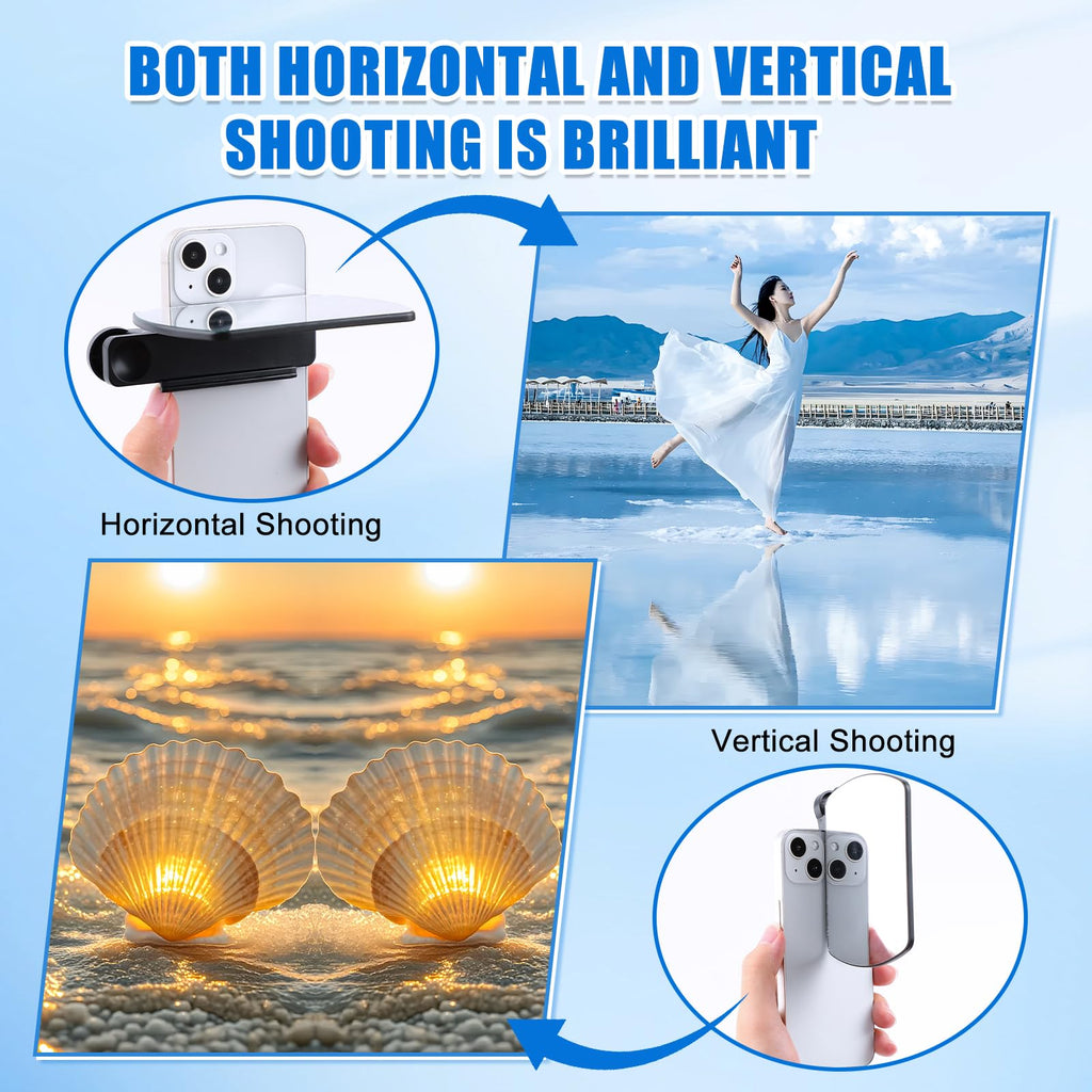 Phone Camera Mirror Reflection Clip — Clip-On Selfie Mirror for Back Camera, Scratch-Resistant Optical Glass, Instant Reflection Photography Accessory for All Smartphones, White