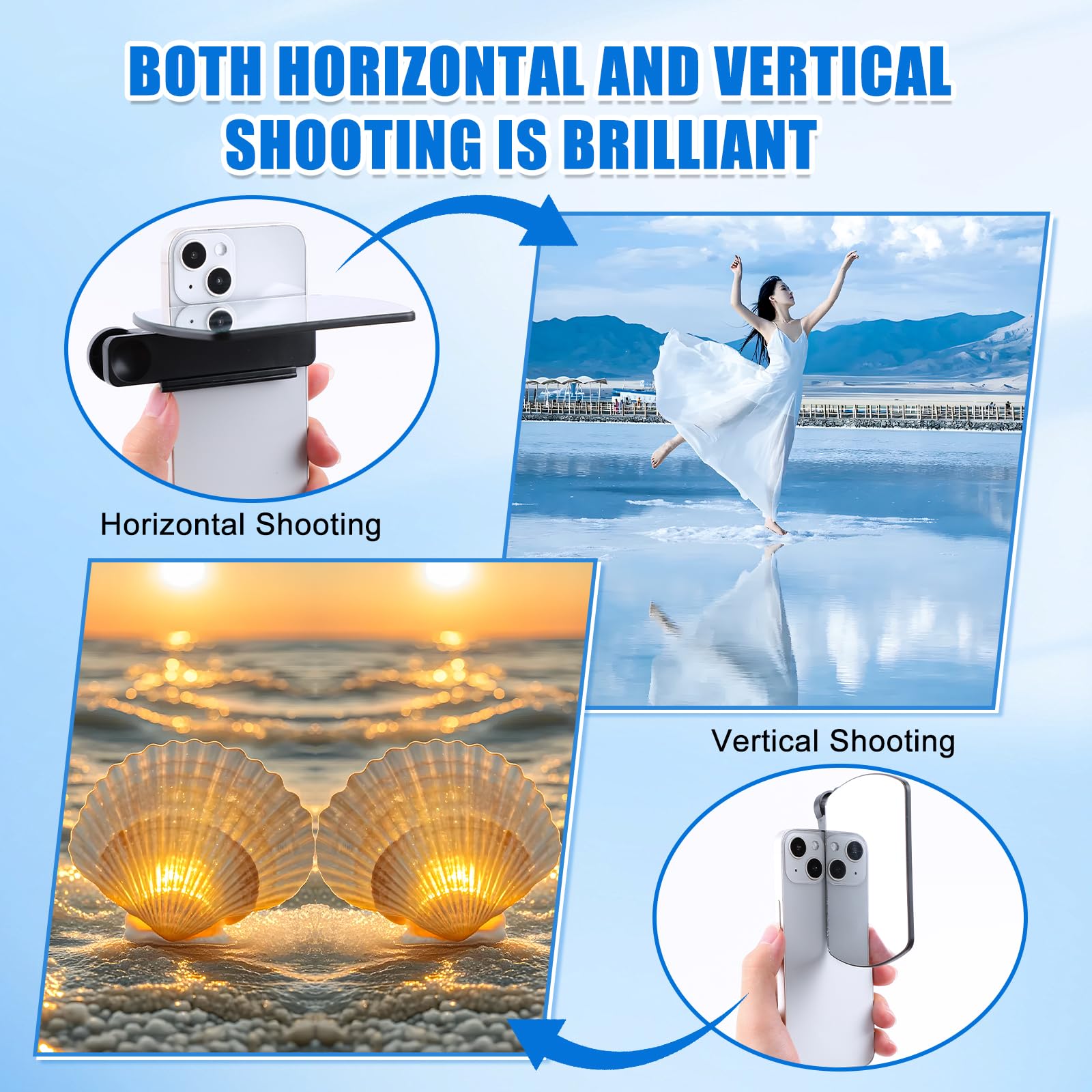 Phone Camera Mirror Reflection Clip — Clip-On Selfie Mirror for Back Camera, Scratch-Resistant Optical Glass, Instant Reflection Photography Accessory for All Smartphones, White