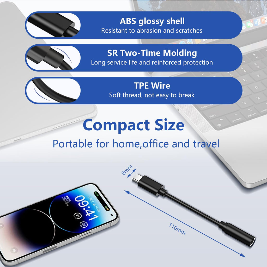USB-C to 3.5mm Headphone Adapter 3 Pack — DAC Audio Dongle for iPhone 16/15, Samsung Galaxy & All USB-C Devices, Black