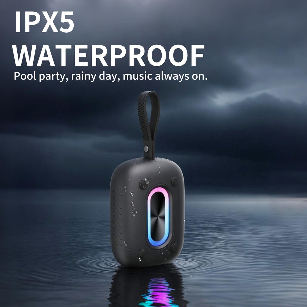 IPX7 Waterproof Bluetooth 5.3 Speaker — Portable HD Sound for Shower, Pool, Beach & Kayaking, Black