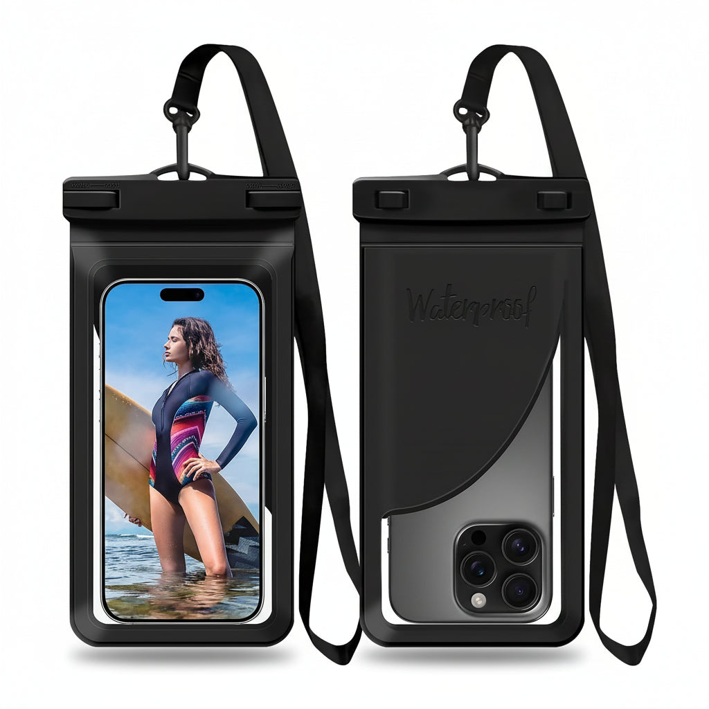 Waterproof Phone Pouch with Card Pocket – IPX8 Universal Dry Bag (Black, 8.3")