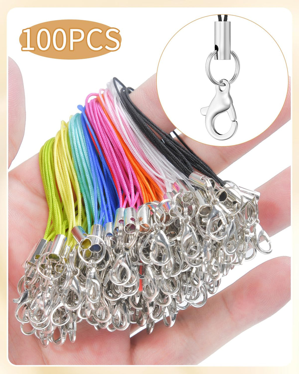 Phone Charm Straps 100 Pack — Lobster Clasp Lanyard for Cell Phone, USB, Keychains & DIY Jewelry
