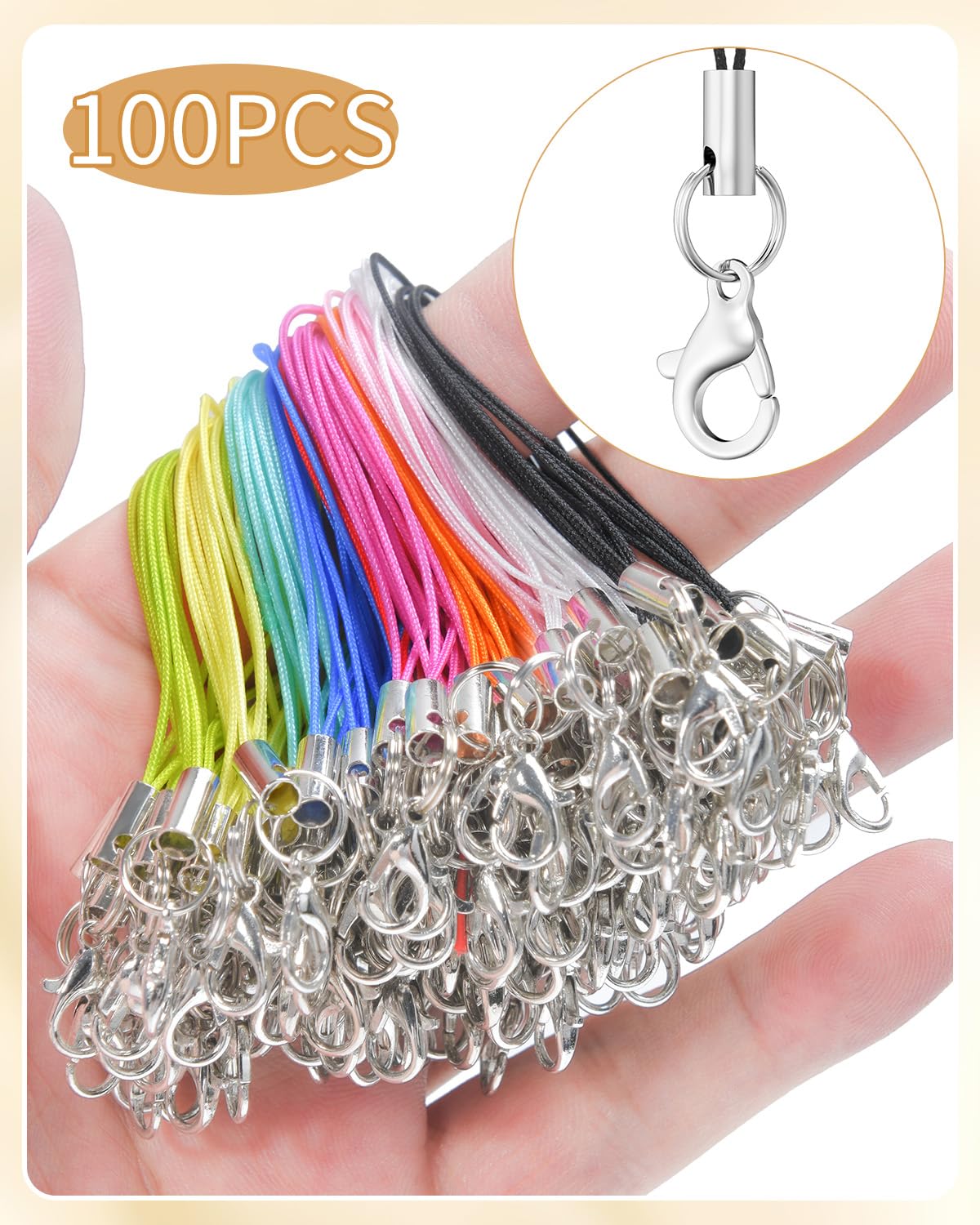 Phone Charm Straps 100 Pack — Lobster Clasp Lanyard for Cell Phone, USB, Keychains & DIY Jewelry