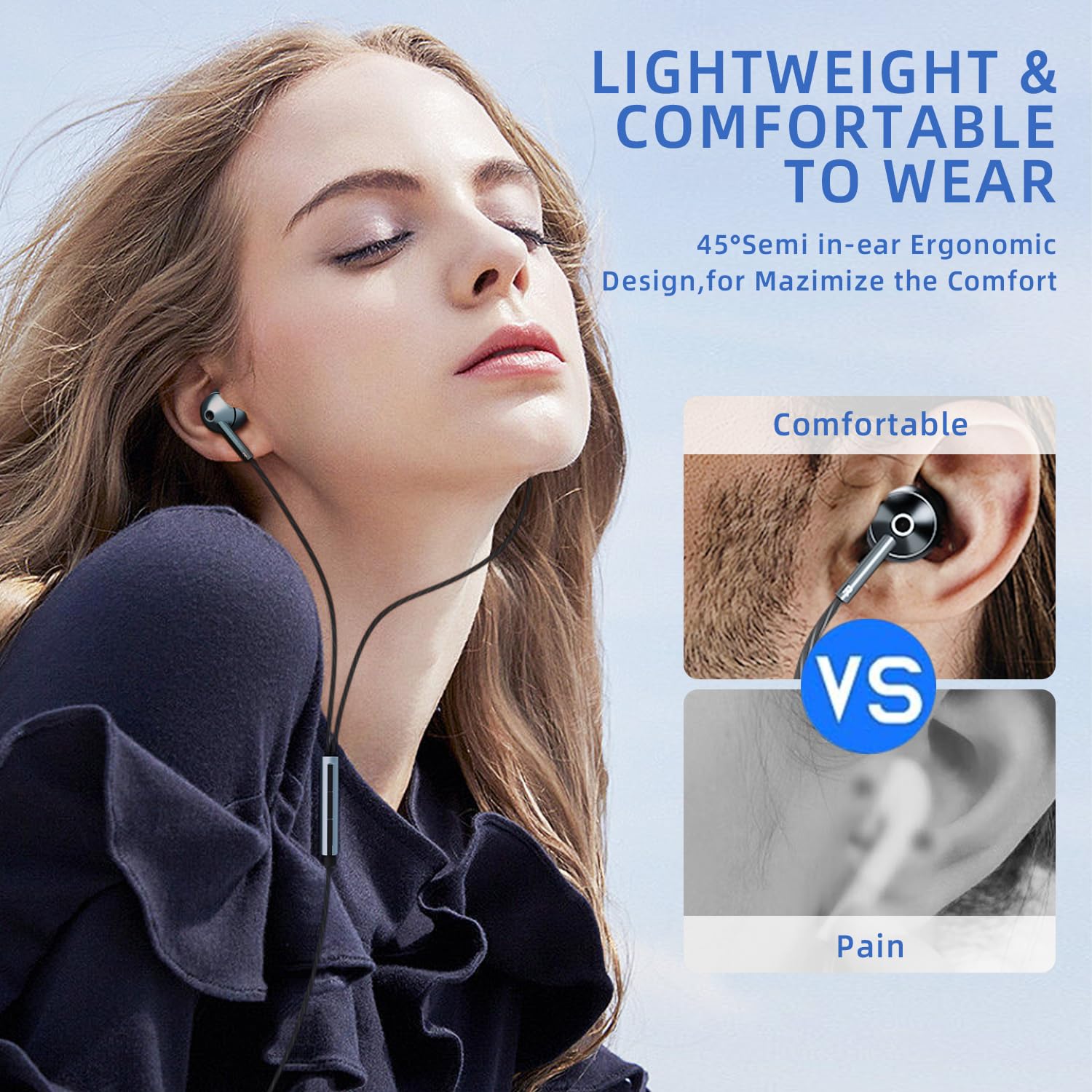 USB-C Wired Earbuds – Noise Canceling, Volume Control & Mic for iPhone 17/16/15, Samsung Galaxy S24/S23 & Pixel