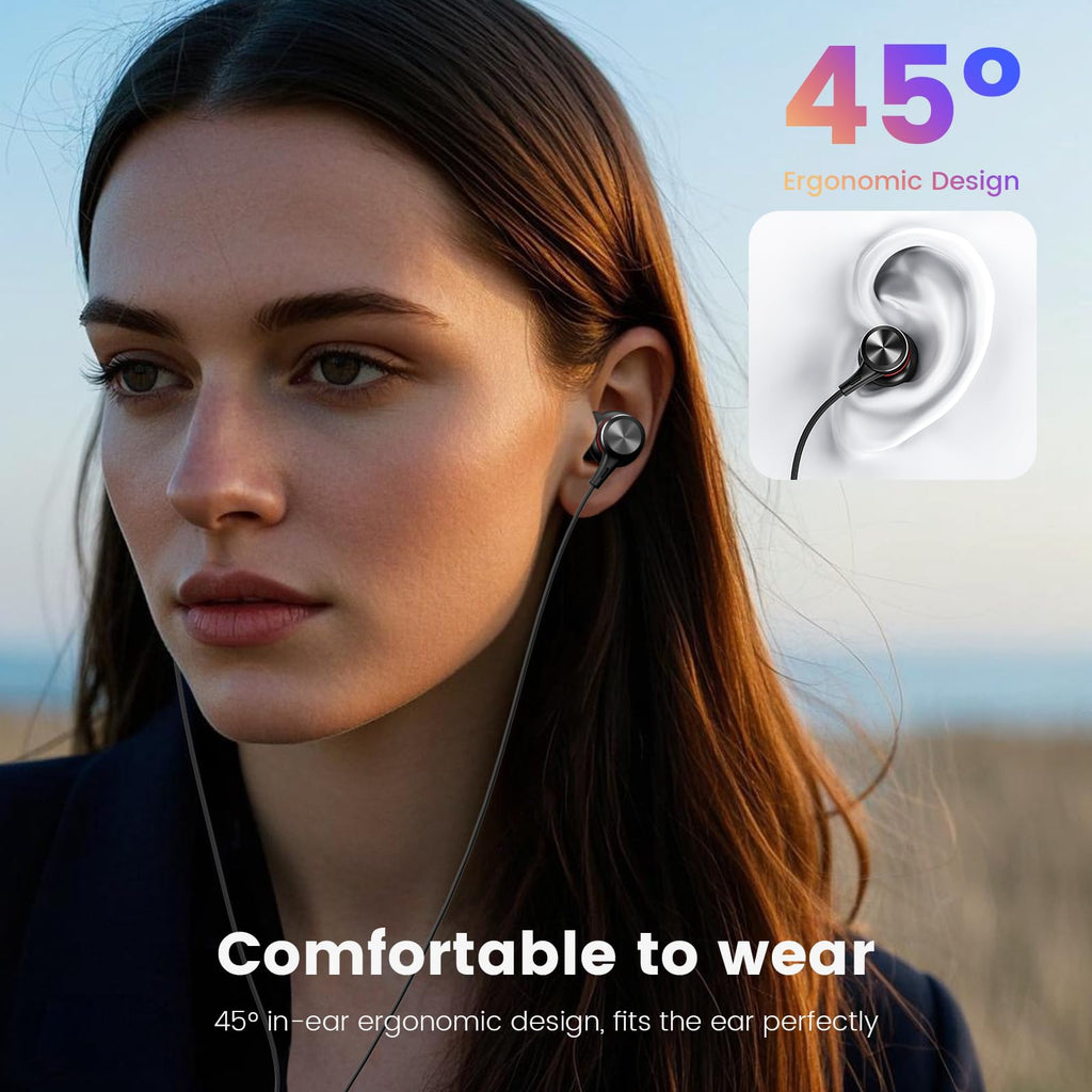 USB-C Earphones HiFi Stereo — Wired In-Ear Type C Headphones with Mic & Volume Control for iPhone 17/16/15, Samsung Galaxy S24/S23, Pixel 8/7