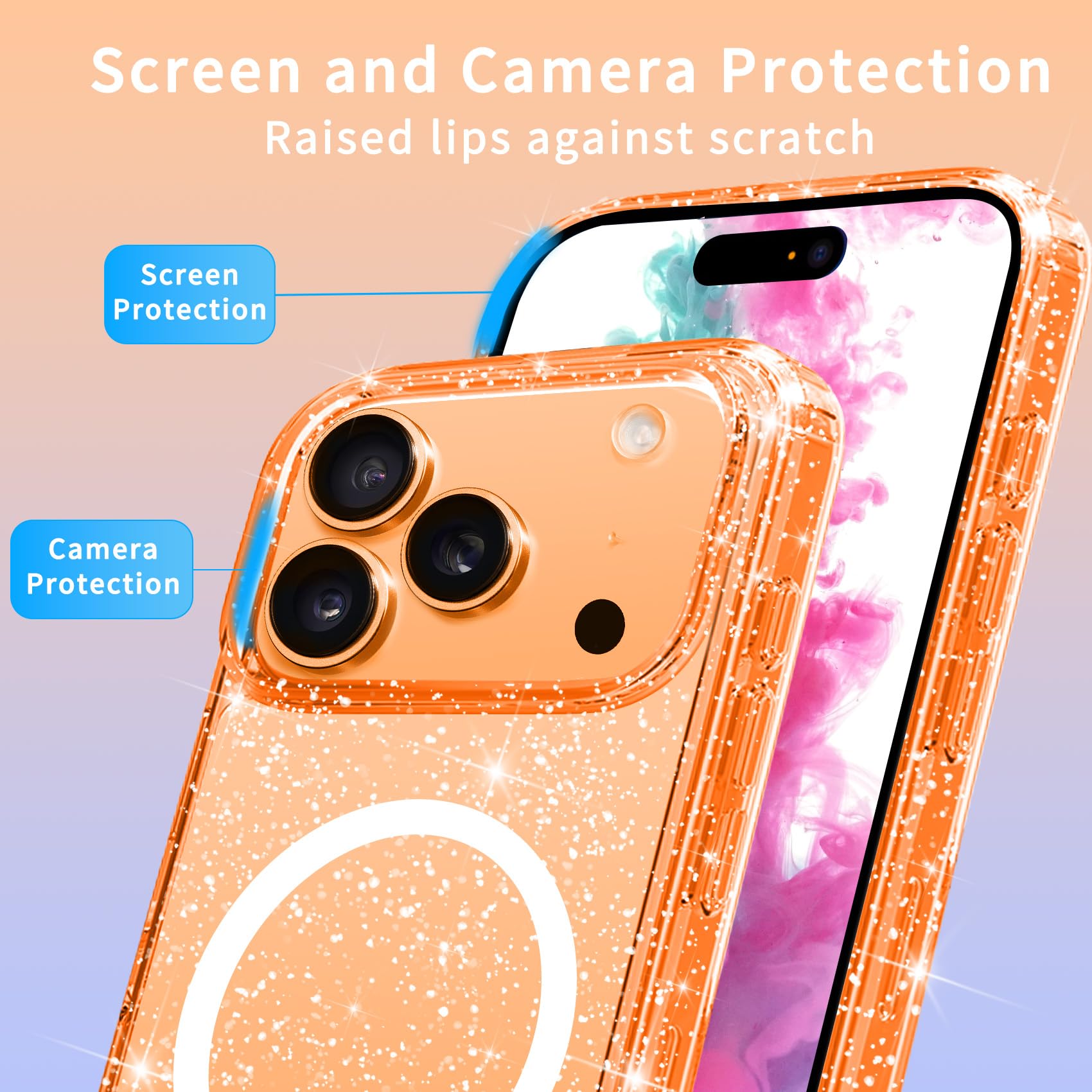 Glitter Magnetic Case for iPhone 17 Pro – Slim Shockproof Clear Back Cover, MagSafe & Wireless Charging Compatible, Anti-Scratch Protective Phone Case for Women