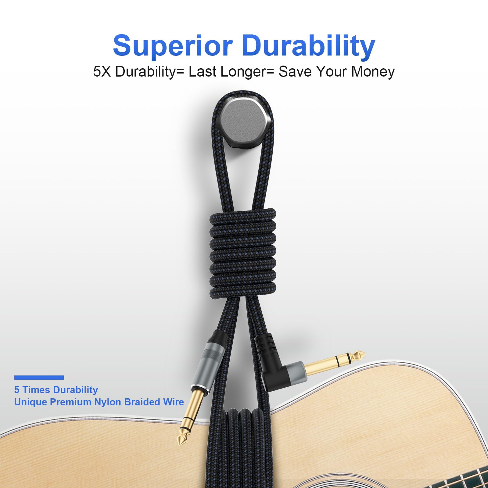 1/4" TRS Stereo Cable 2 Pack 10FT — Balanced Noise-Free Audio Cable for Guitar, Mixer & Studio Monitor