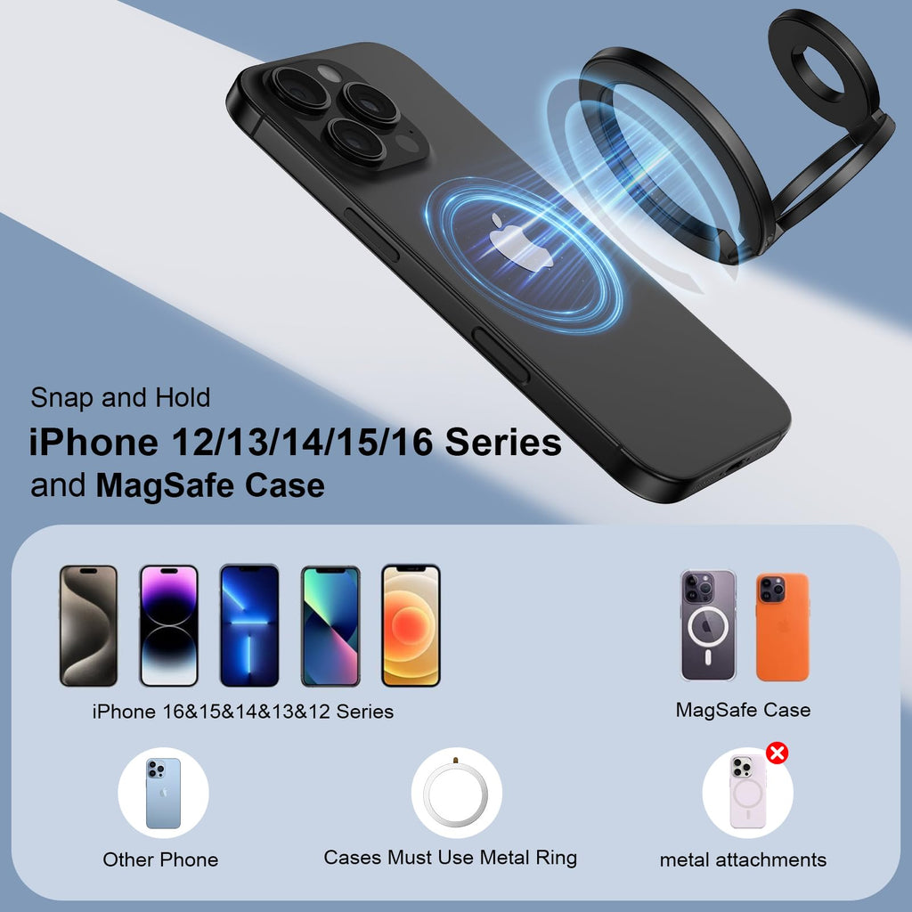 MagSafe Magnetic Phone Ring Holder — Dual-Sided Finger Grip Kickstand for iPhone 17/16/15/14 & Samsung