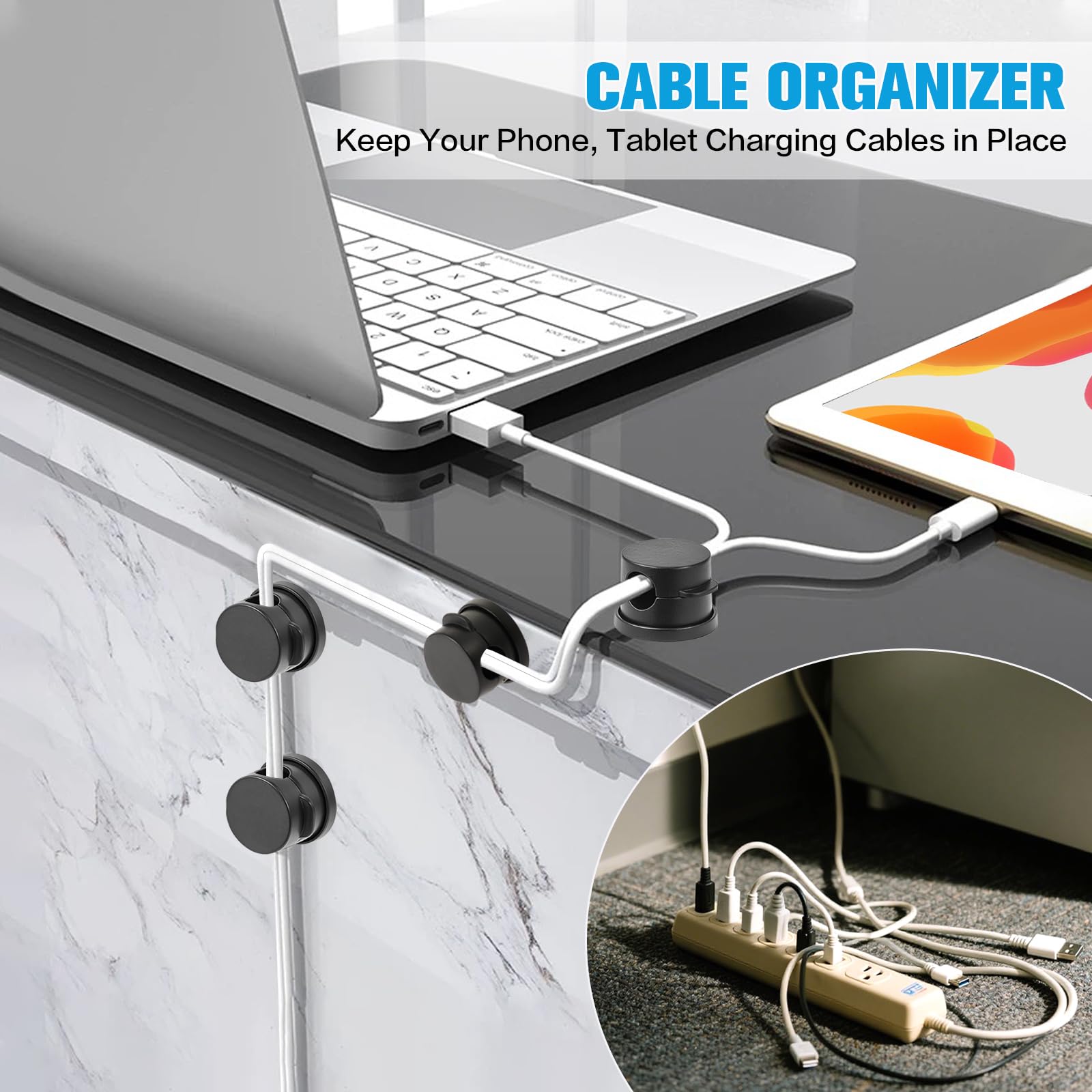 Spring Cable Clips 6 Pack — 360° Rotatable Cord Organizer Adhesive Wire Management for Desk, Home & Office