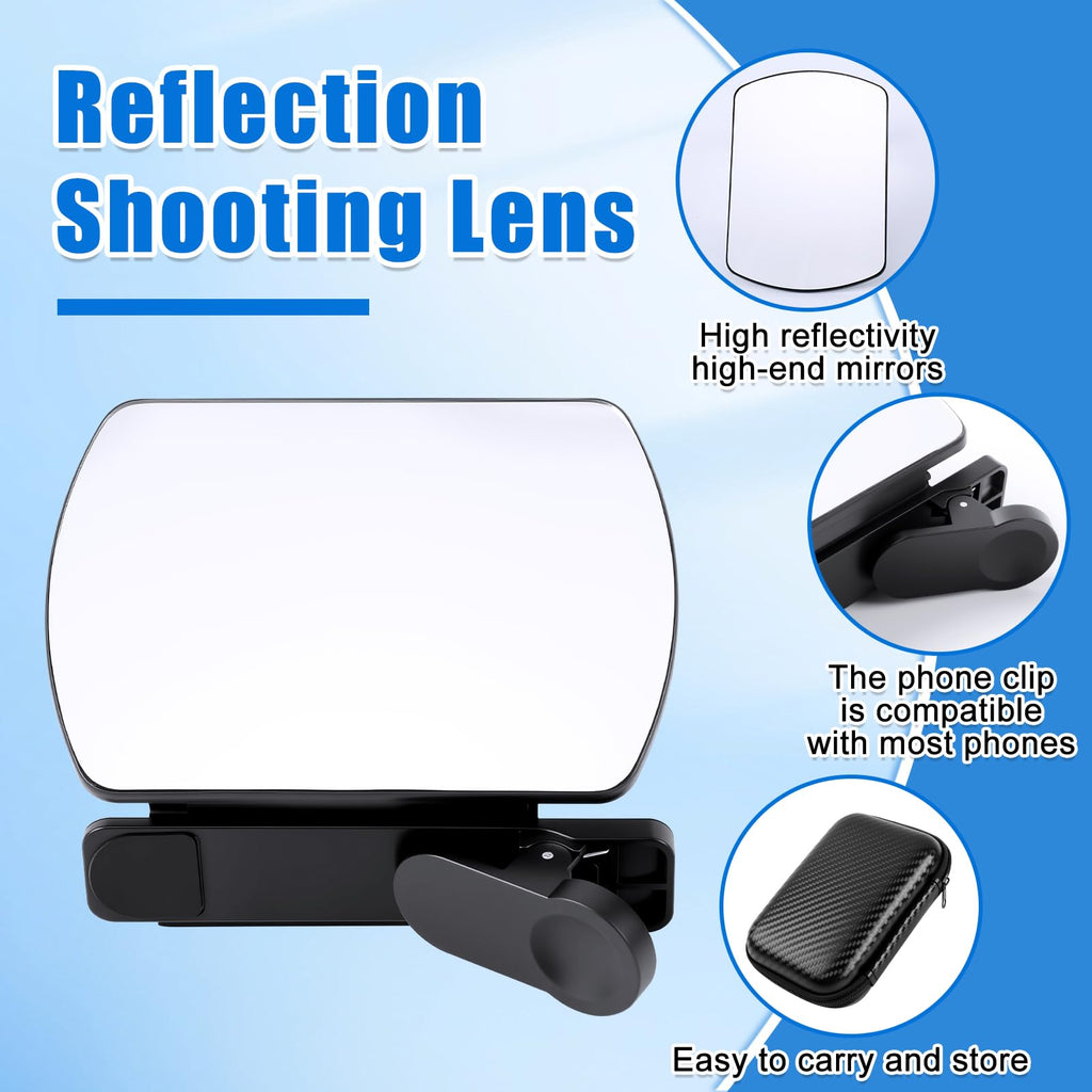 Phone Camera Mirror Reflection Clip — Clip-On Selfie Mirror for Back Camera, Scratch-Resistant Optical Glass, Instant Reflection Photography Accessory for All Smartphones, White